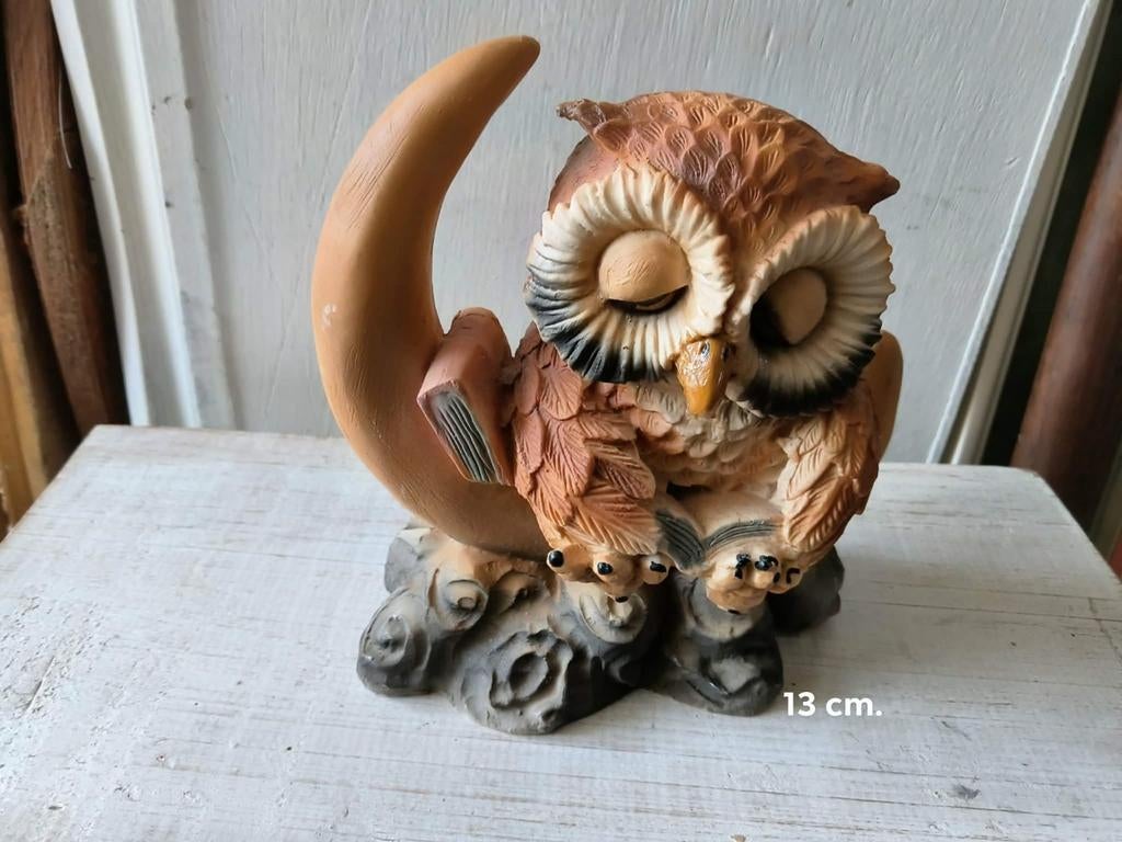 Decoratieve Uil op Steen - 13 cm, Verzamelen, Beelden en Beeldjes, Ophalen of Verzenden, Gebruikt, Dier