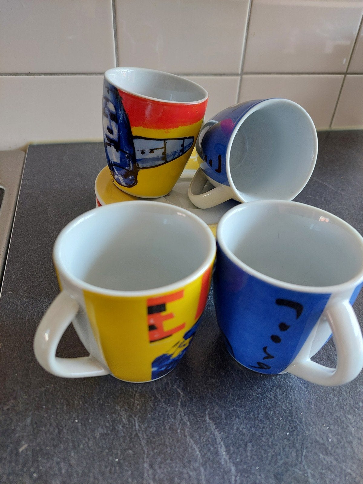 4 Herman Brood kop & schotels, Gebruikt, Overige merken, Keramiek, Ophalen of Verzenden