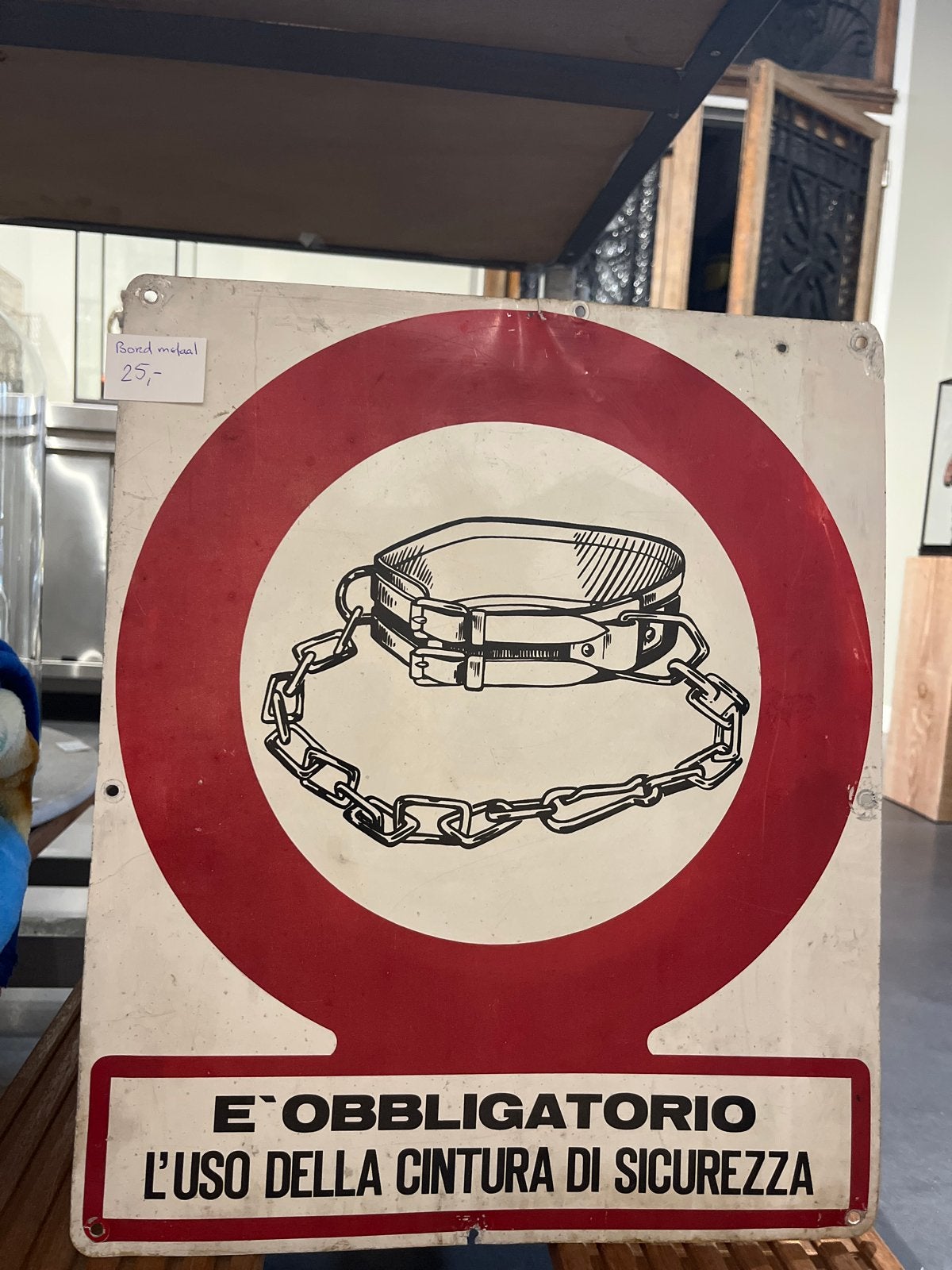 Vintage Italiaans bord: gordel Verplicht, Ophalen
