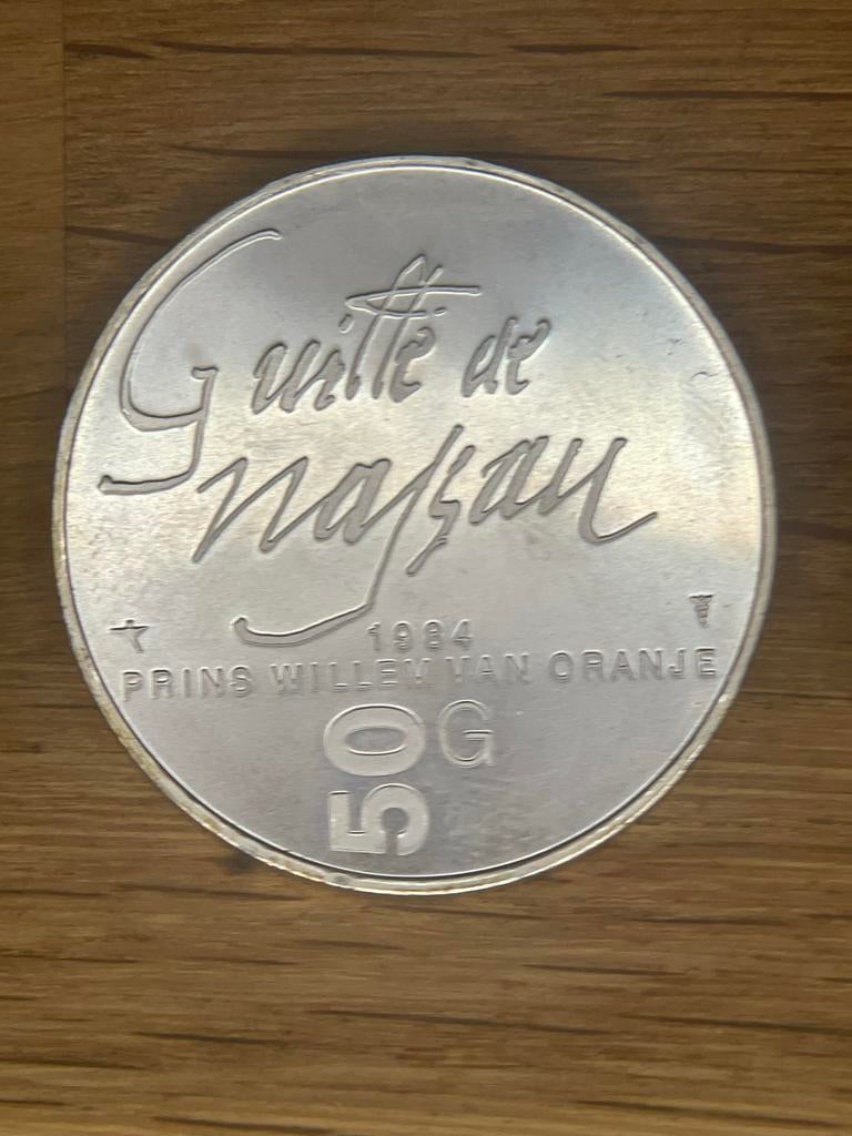Zilveren 50 gulden 1984 Prins Willem van Oranje 925 Zilver, Ophalen of Verzenden, Koningin Beatrix, 50 gulden, Zilver