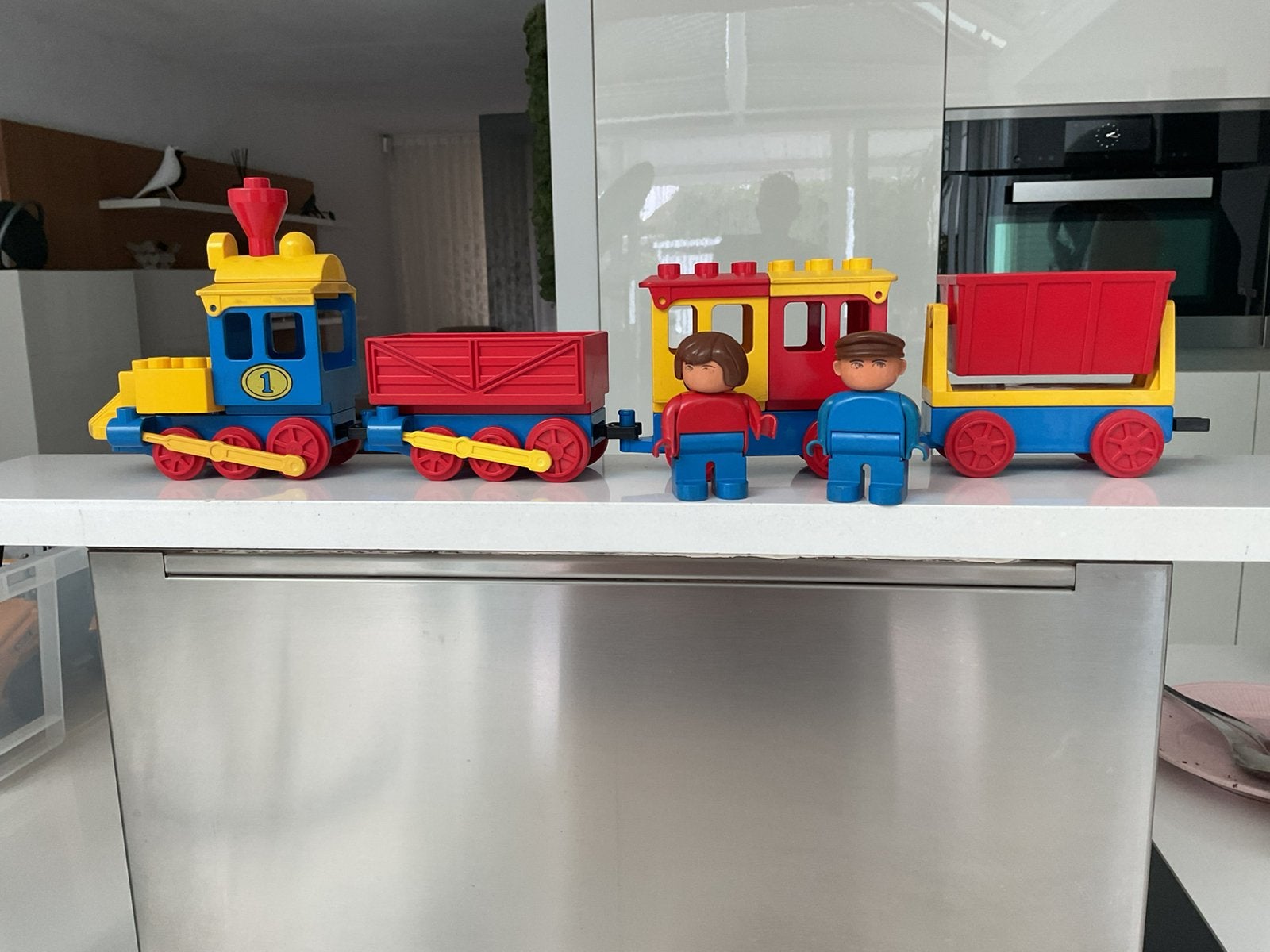 Vintage Lego Duplo duw trein met wagons en poppetjes, Ophalen, Zo goed als nieuw, Duplo