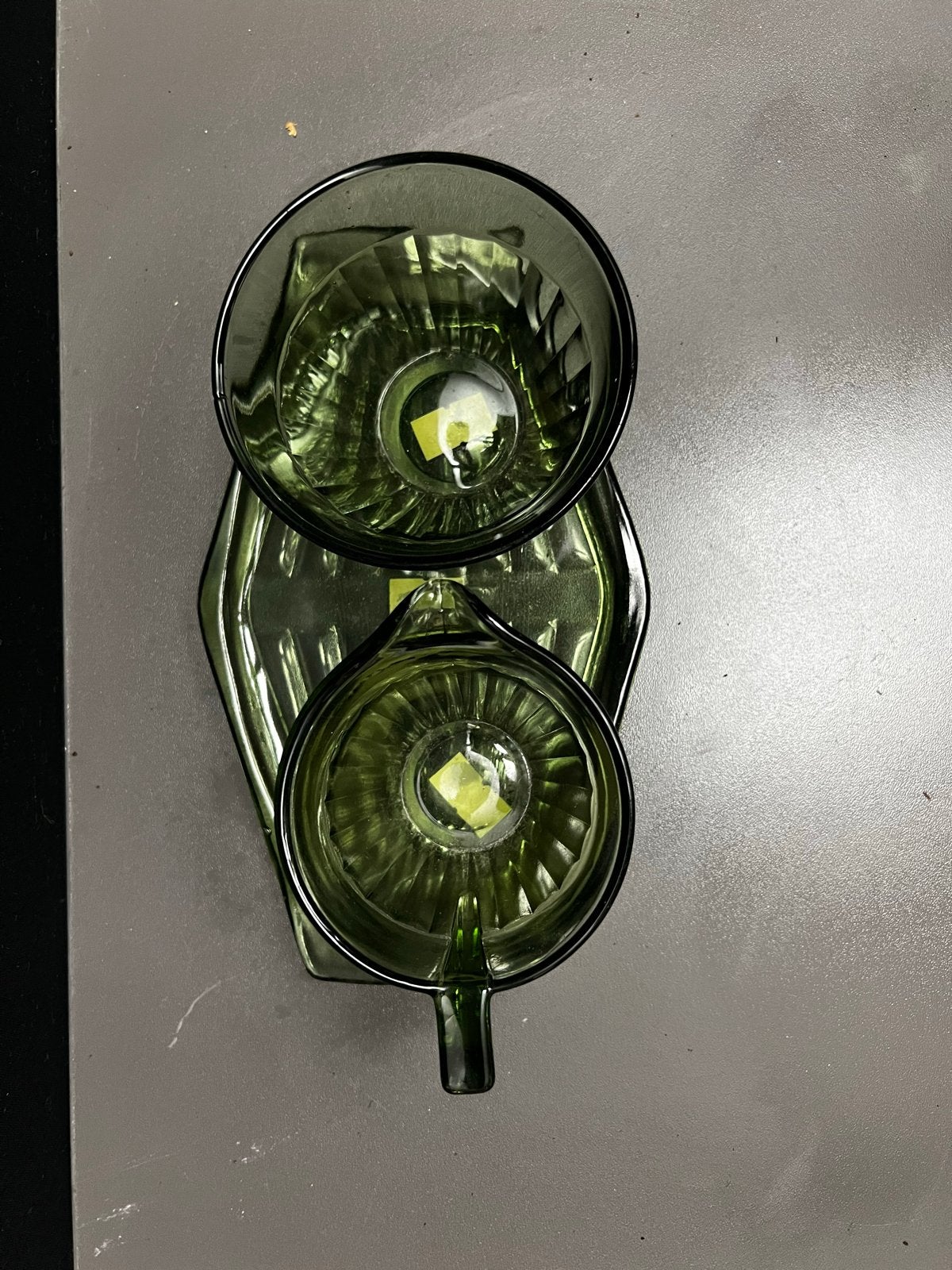 Vintage Groen Glas Suiker- en Roomstel op Dienblad, Antiek en Kunst, Ophalen of Verzenden