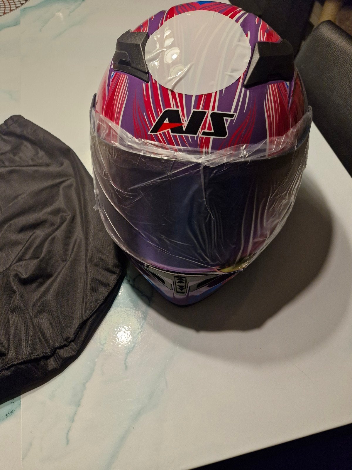 Nieuwe AJS Integraalhelm - Paars/Rood/Blauw Design, Motoren, Ophalen of Verzenden