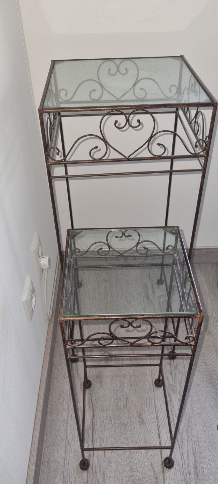 Set van 2 metalen bijzettafels met glasplaat, Ophalen, Minder dan 55 cm, Gebruikt, Metaal of Aluminium
