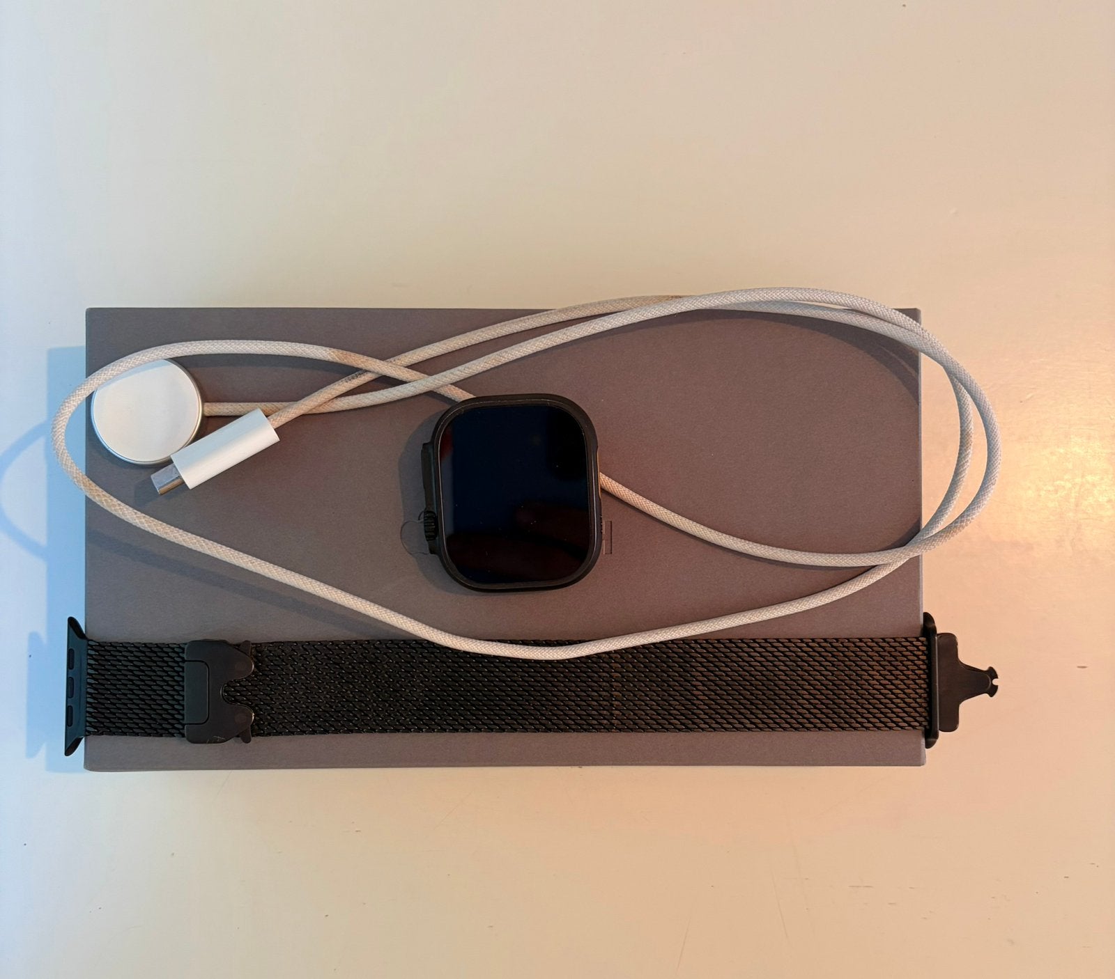 Apple watch Ultra 2 met milanees bandje van titanium maat M