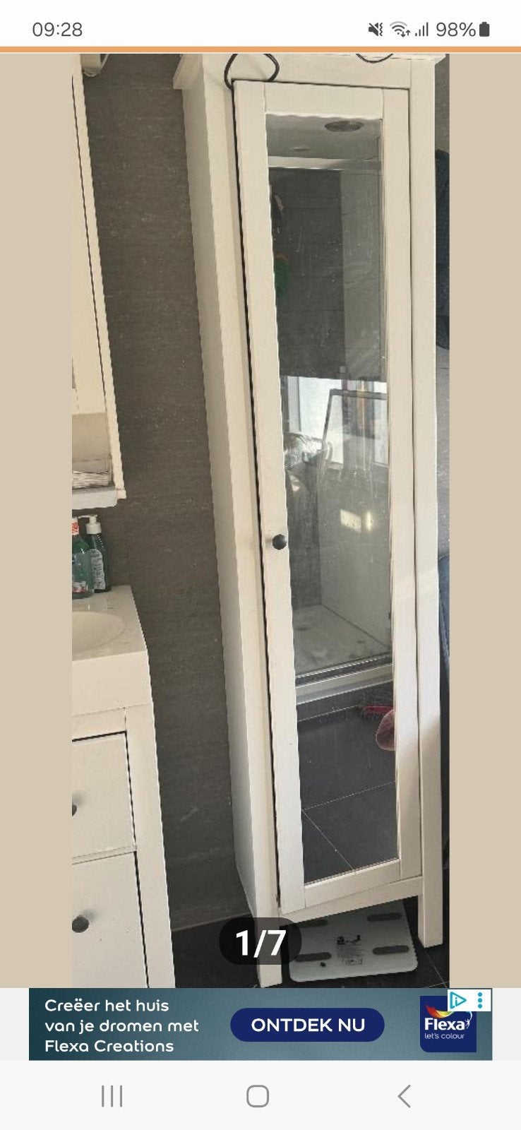 IKEA HEMNES Hoge kast met spiegeldeur, wit, Gebruikt, Wit, Spiegel/spiegelkast, Ophalen
