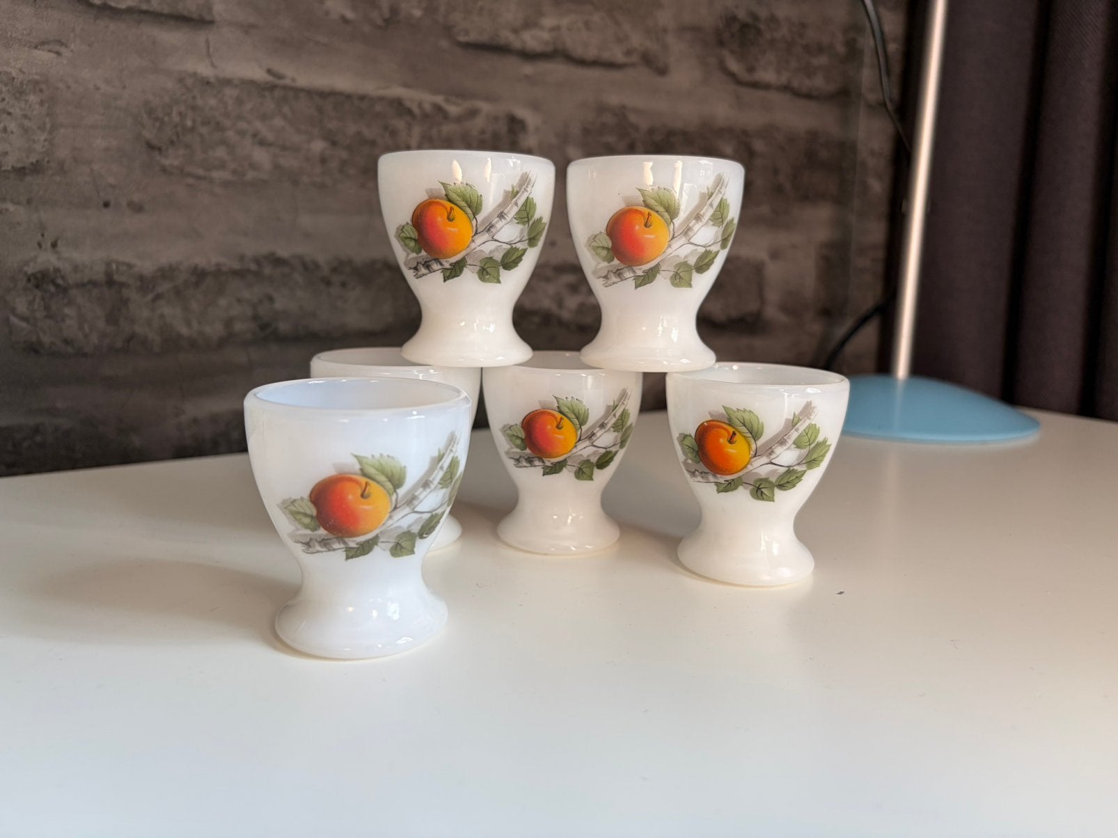 Set van 6 Arcopal Fruits de France eierdopjes retro, Ophalen of Verzenden