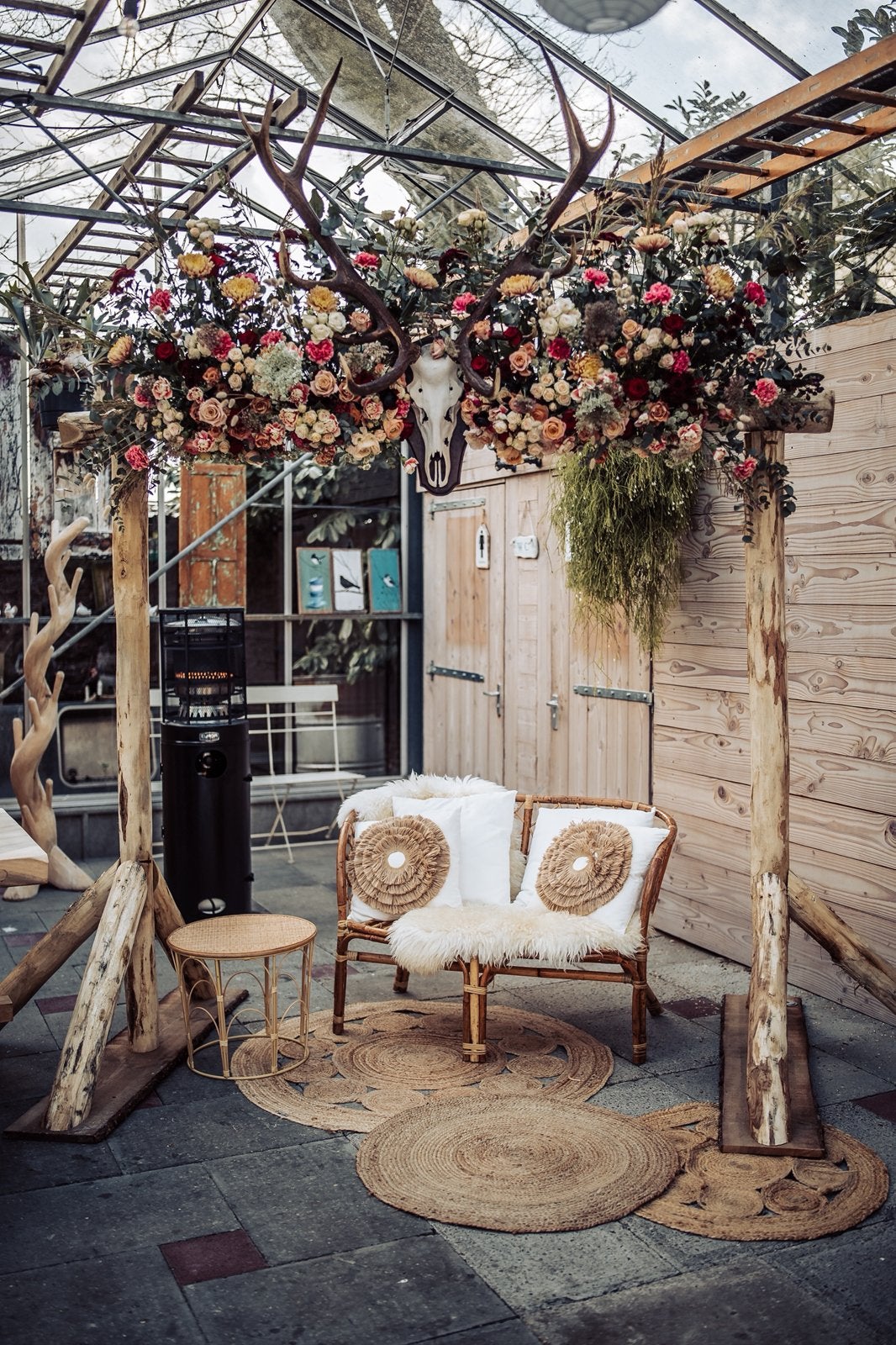 Kastanjehouten backdrop te huur bruiloft/feest, Ophalen, Zo goed als nieuw, Geboorte of Huwelijk
