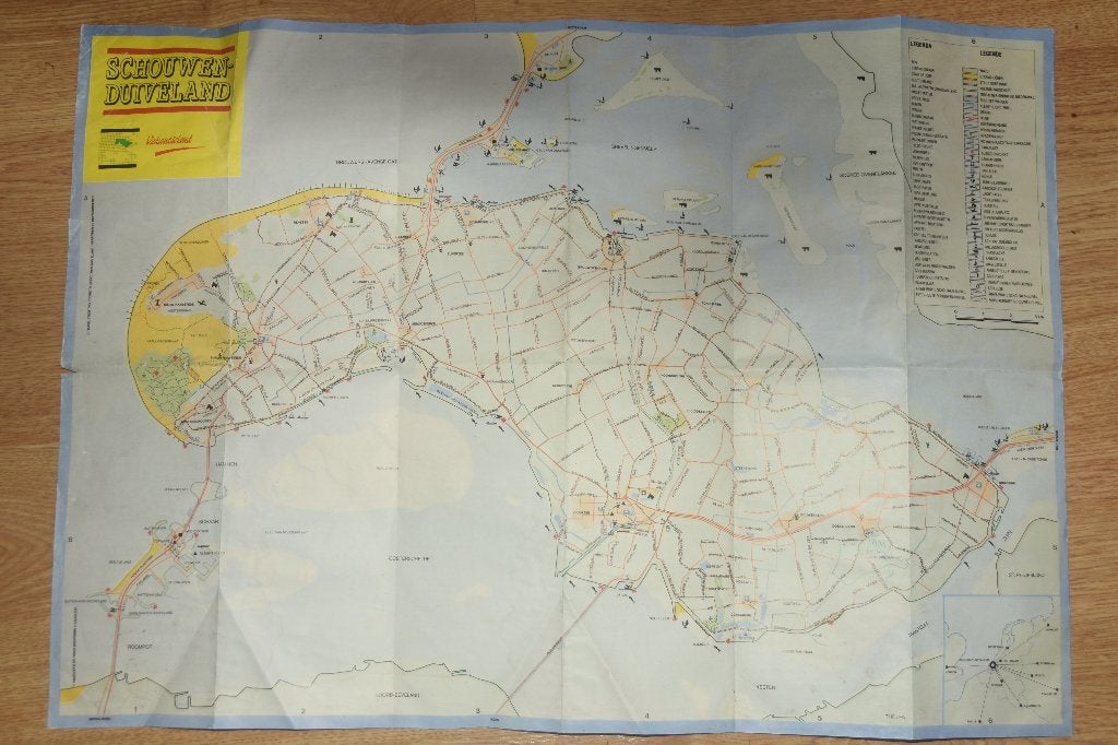 Landkaart Schouwen-Duiveland 1979 Wegenkaart Routekaart, Verzenden, 1800 tot 2000, Nederland, Landkaart
