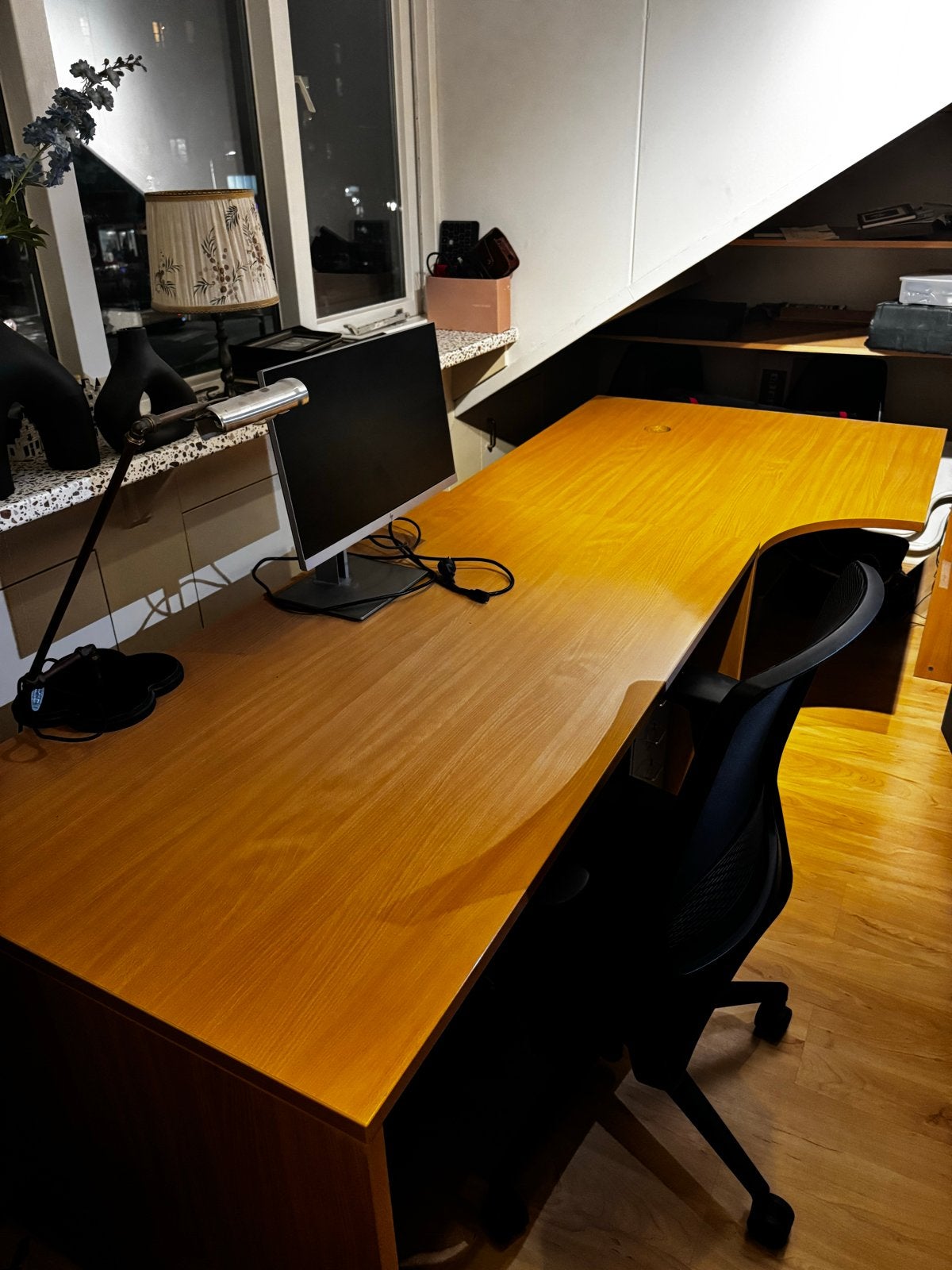 Bureau Nijhof Baarn - Hoekbureau met ronde inkeping, Ophalen, Demontabel, Gebruikt, Hout