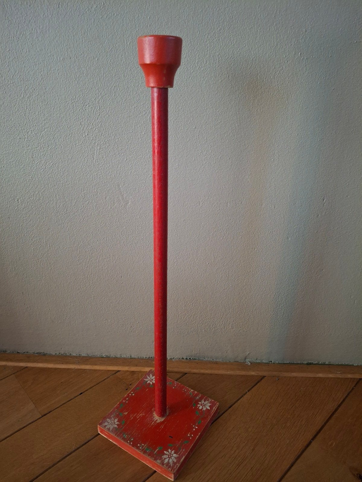 Vintage houten wc-rolhouder - Rood met bloemmotief, Antiek en Kunst, Ophalen of Verzenden