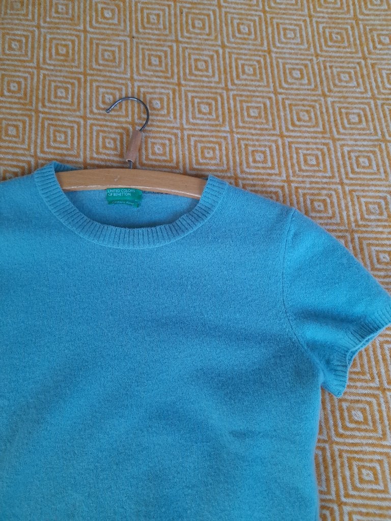 Cashmere top zeegroen Benetton maat S, Kleding | Dames, Blauw, Ophalen of Verzenden, Maat 36 (S), Gedragen