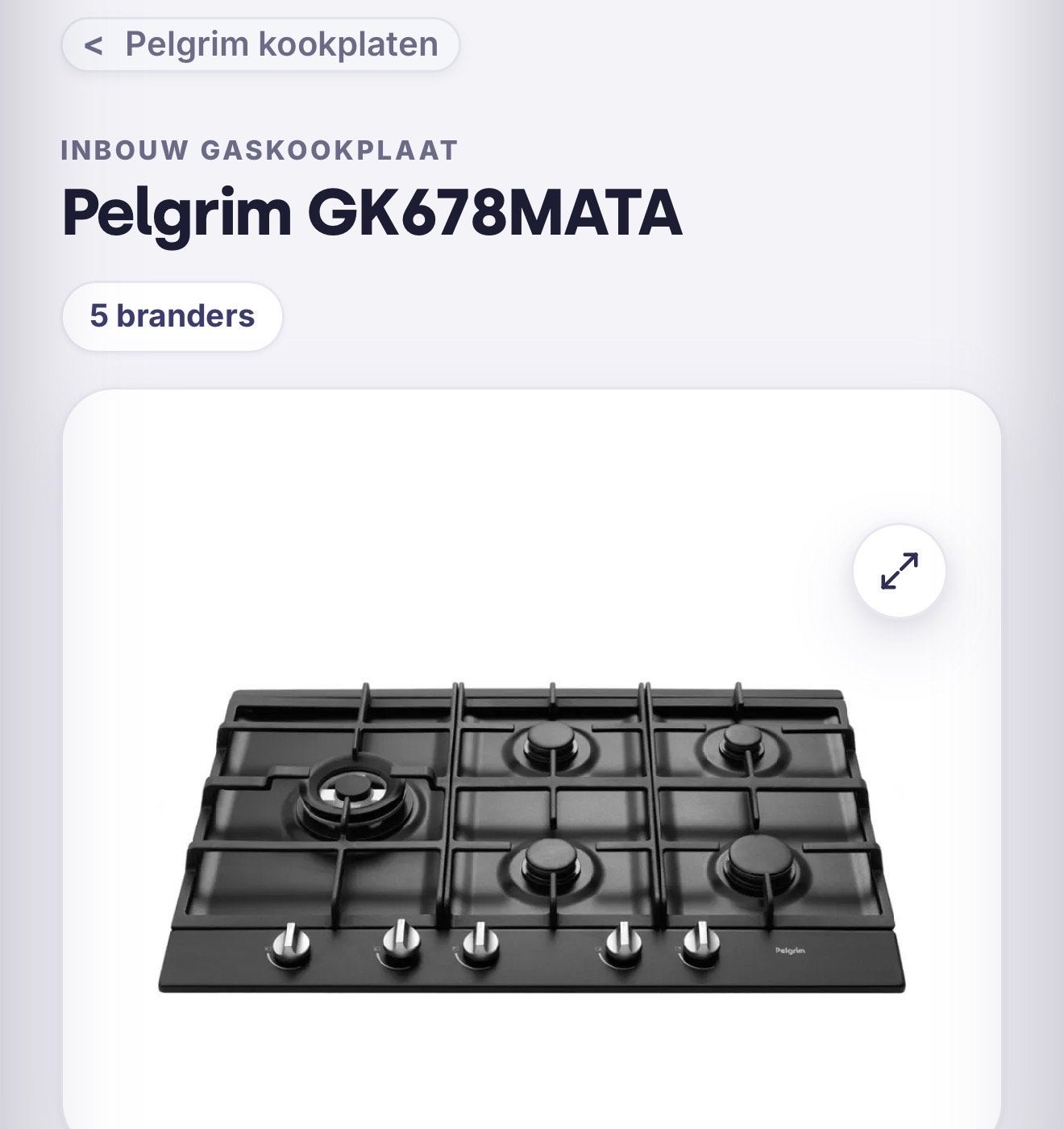 Pelgrim GK678MATA Inbouw Gaskookplaat 5-pits Zwart, Nieuw, Ophalen of Verzenden, Inbouw, Gas