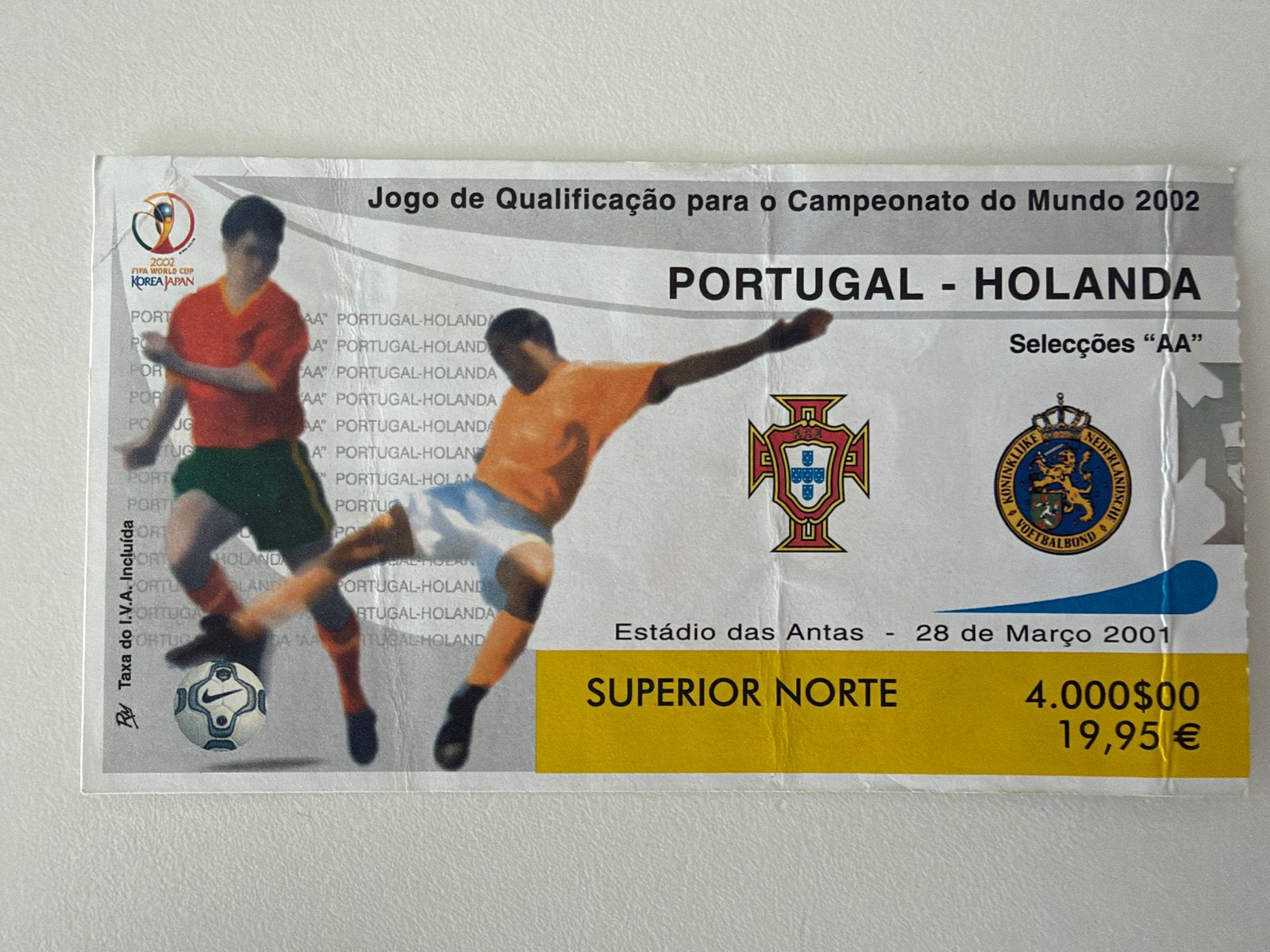 Ticket Portugal-Nederland 28-03-2001, Ophalen of Verzenden, Zo goed als nieuw, Overige binnenlandse clubs, Overige typen