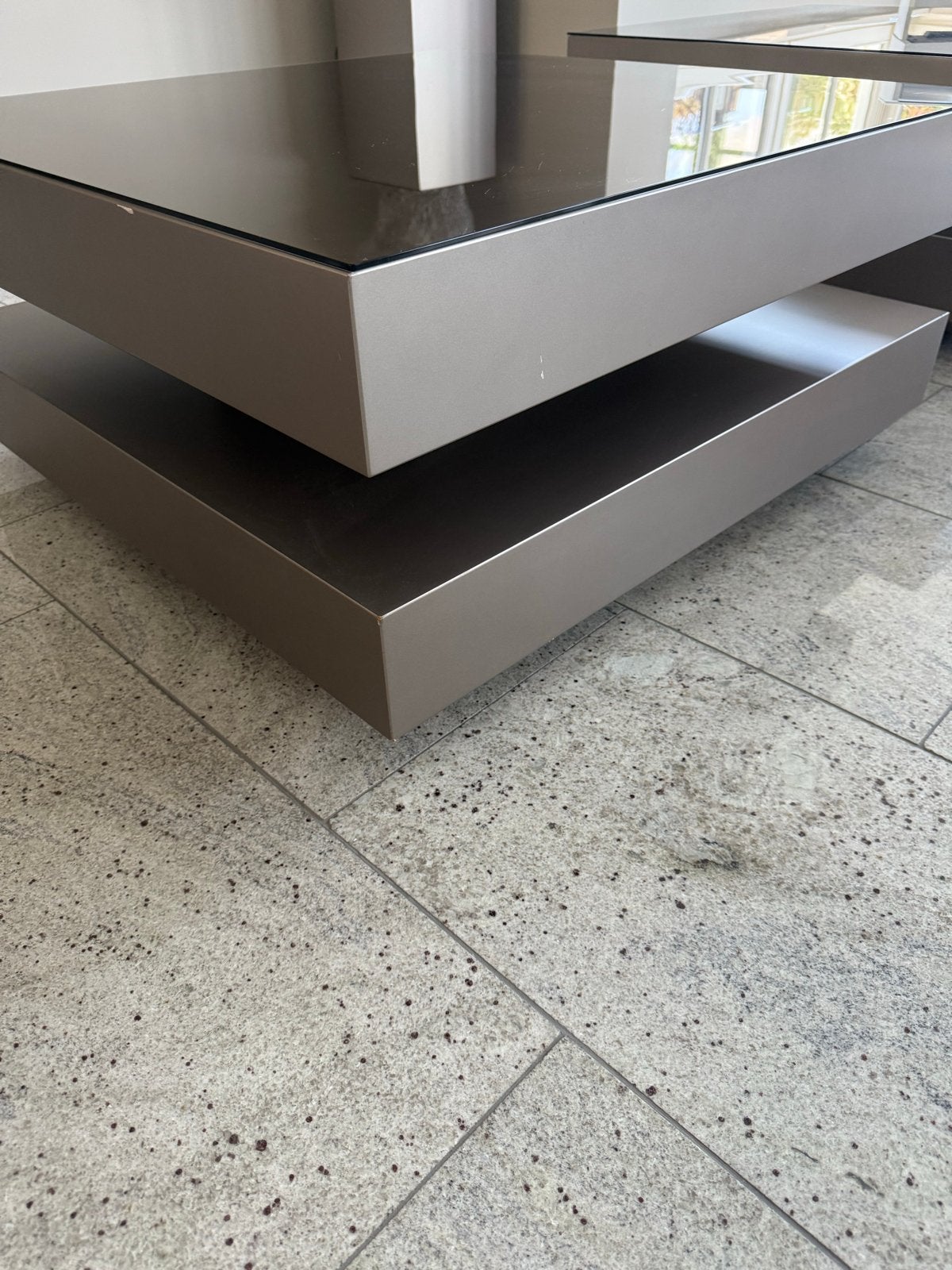Salontafel PUUR 90x90 cm met bronskleurige glasplaat, Ophalen, Gebruikt, Vierkant, 50 tot 100 cm
