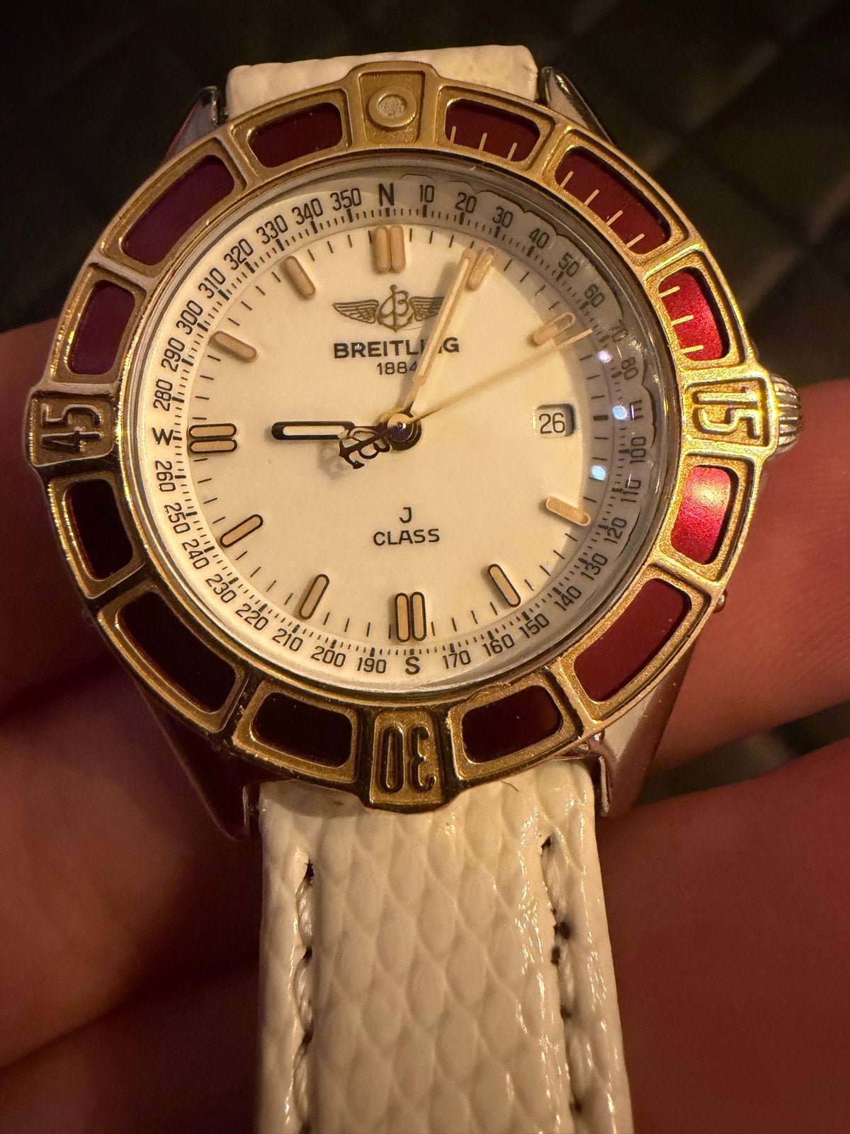 Breitling J Class D52063 Dameshorloge - Wit Leer & Goud, Overige merken, Overige materialen, Polshorloge, Ophalen of Verzenden