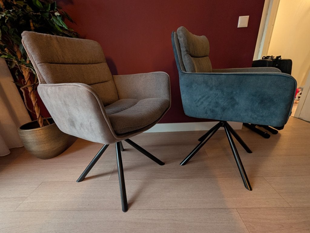 6 luxe velvet eetkamerstoelen - Draaibaar - Zwart onderstel, Huis en Inrichting, Ophalen, Zo goed als nieuw, Metaal, Vijf, Zes of meer stoelen