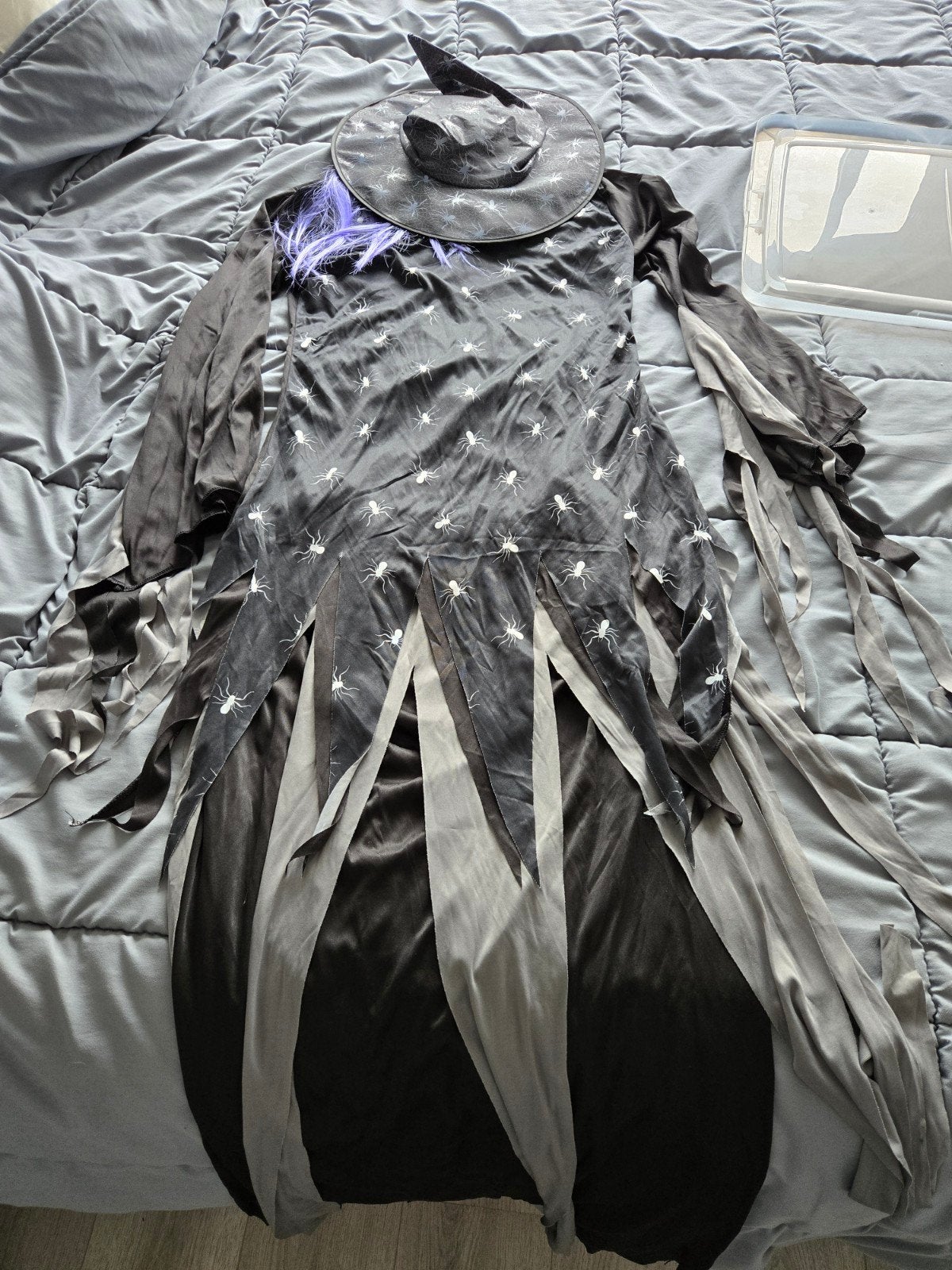 Heksenpak Halloween Maat M met hoed en paarse haren, Maat 38/40 (M), Ophalen of Verzenden, Halloween, Kleding