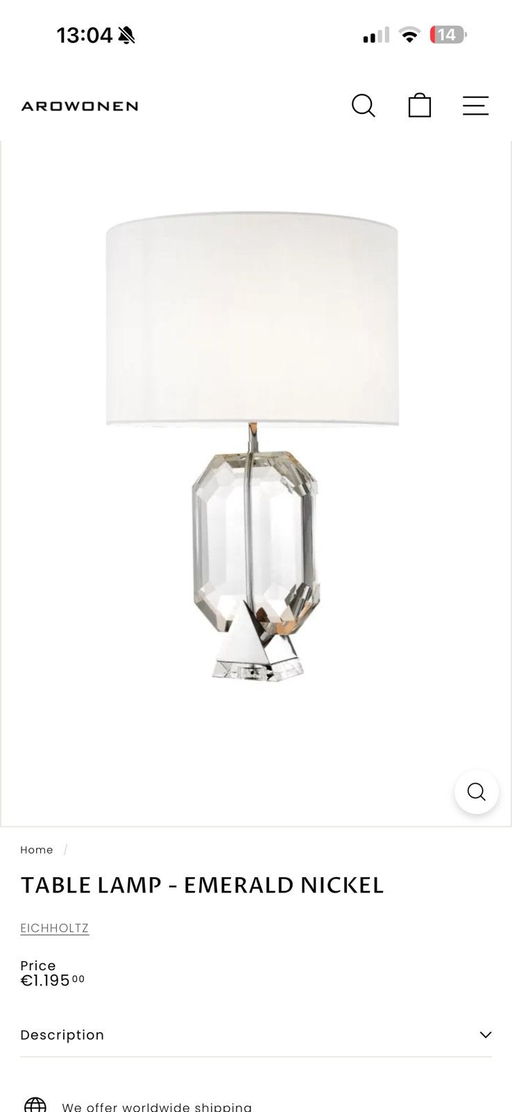 Eichholtz Design Tafellamp Emerald, Overige merken, Ophalen of Verzenden, Zwart, Design