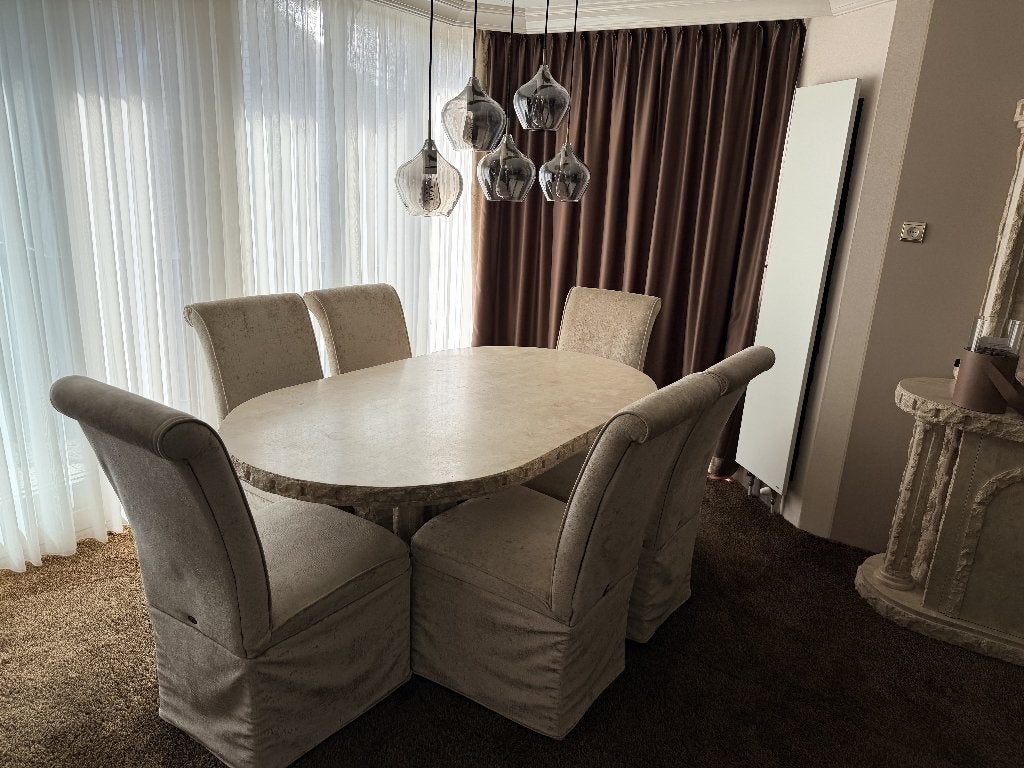 Eet tafel + 6 stoelen Manhattan style, Huis en Inrichting, Tafels | Eettafels, Ophalen, Overige materialen, Gebruikt, 50 tot 100 cm