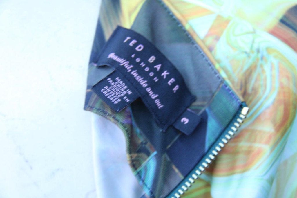 Jurk zwart/ groen/ geel Ted Baker mt 3 (EU38) Vaste prijs, Maat 38/40 (M), Zwart, Ophalen of Verzenden, Zo goed als nieuw