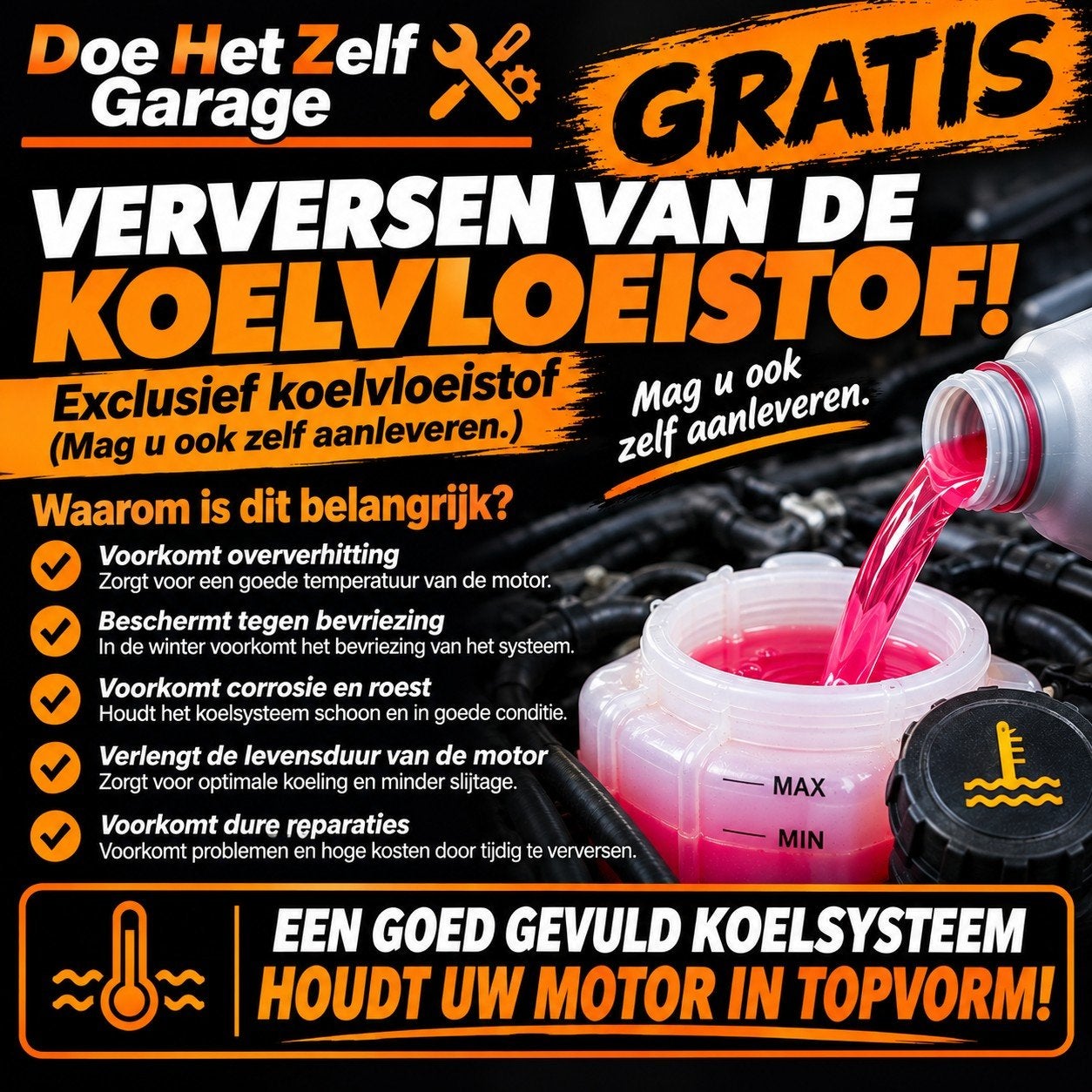 Gratis Koelvloeistof Verversen bij Doe Het Zelf Garage, Ophalen of Verzenden