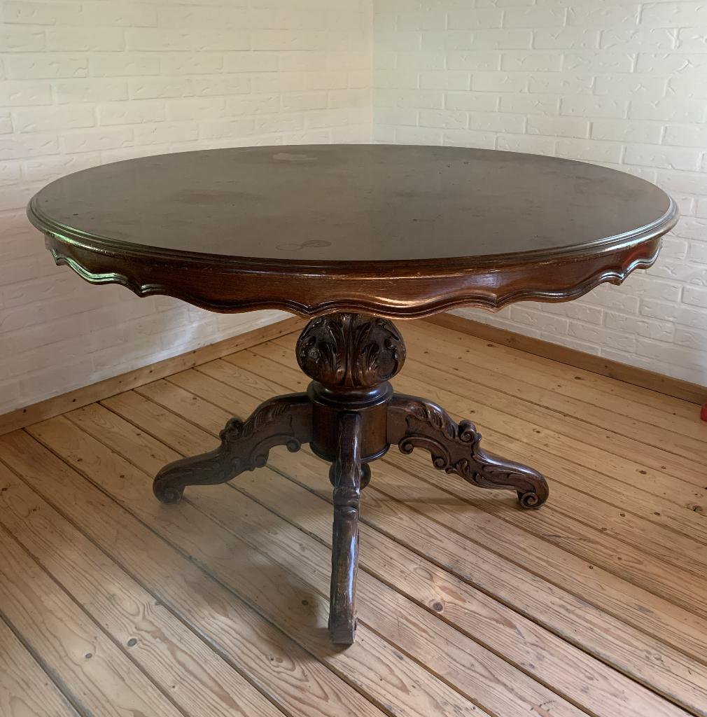 Franse antieke kolomtafel kersenhout, Ophalen
