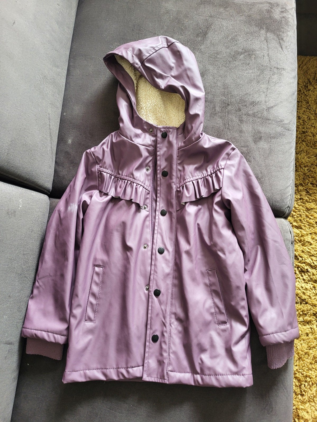 Meisjes regenjas maat 122/128 Hema paars met teddy voering, Verzenden, Hema, Jas