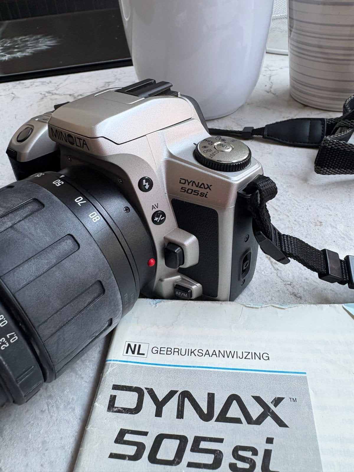 Minolta Dynax 505si Spiegelreflexcamera met 2 lenzen en flit, Ophalen, Gebruikt, Spiegelreflex, Minolta