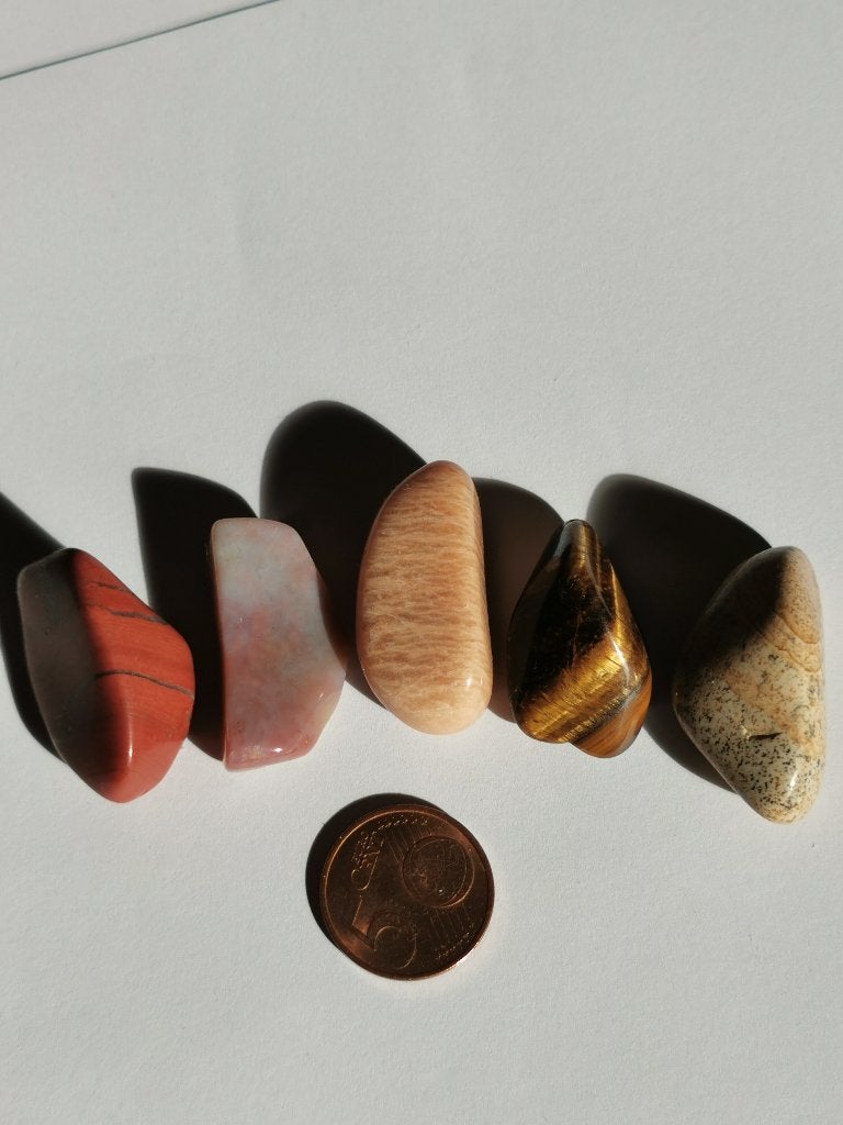Mooie set van 5 verschillende trommelstenen 54 gram, Ophalen of Verzenden, Mineraal