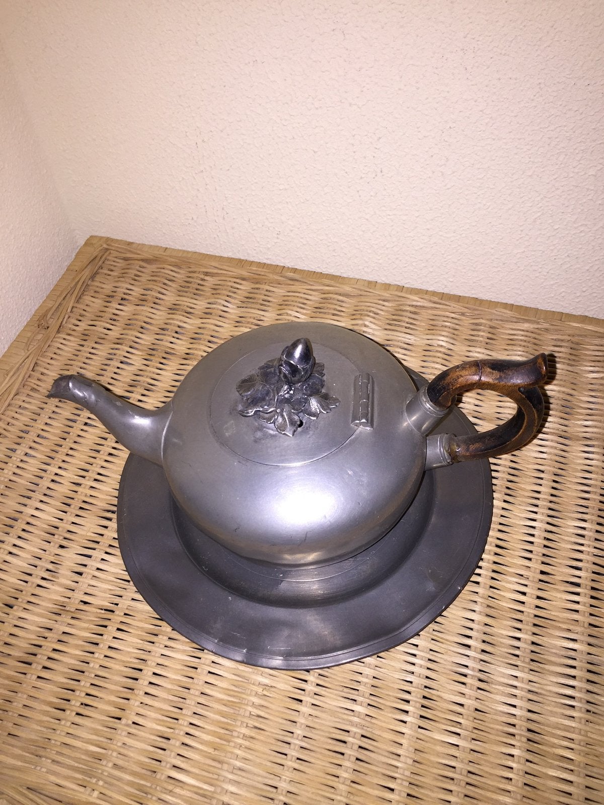 Tinnen theepotjeop schaaltje, Ophalen of Verzenden