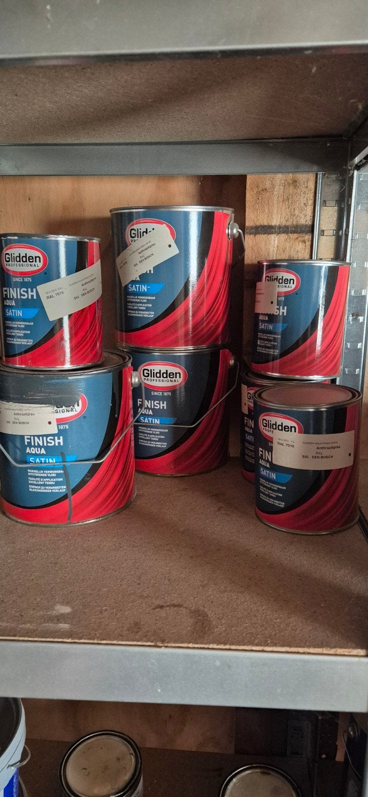 Glidden aqua finish satin kleur 7016  ca 10 liter, Doe-het-zelf en Verbouw, Verf, Beits en Lak, Ophalen, Nieuw, Grijs, Lak