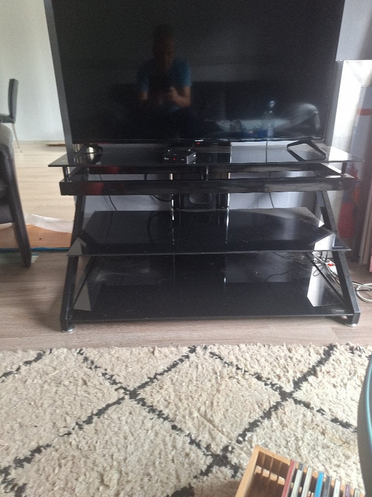 Zwart Glazen TV meubel, Ophalen, 100 tot 150 cm, Minder dan 100 cm, Modern