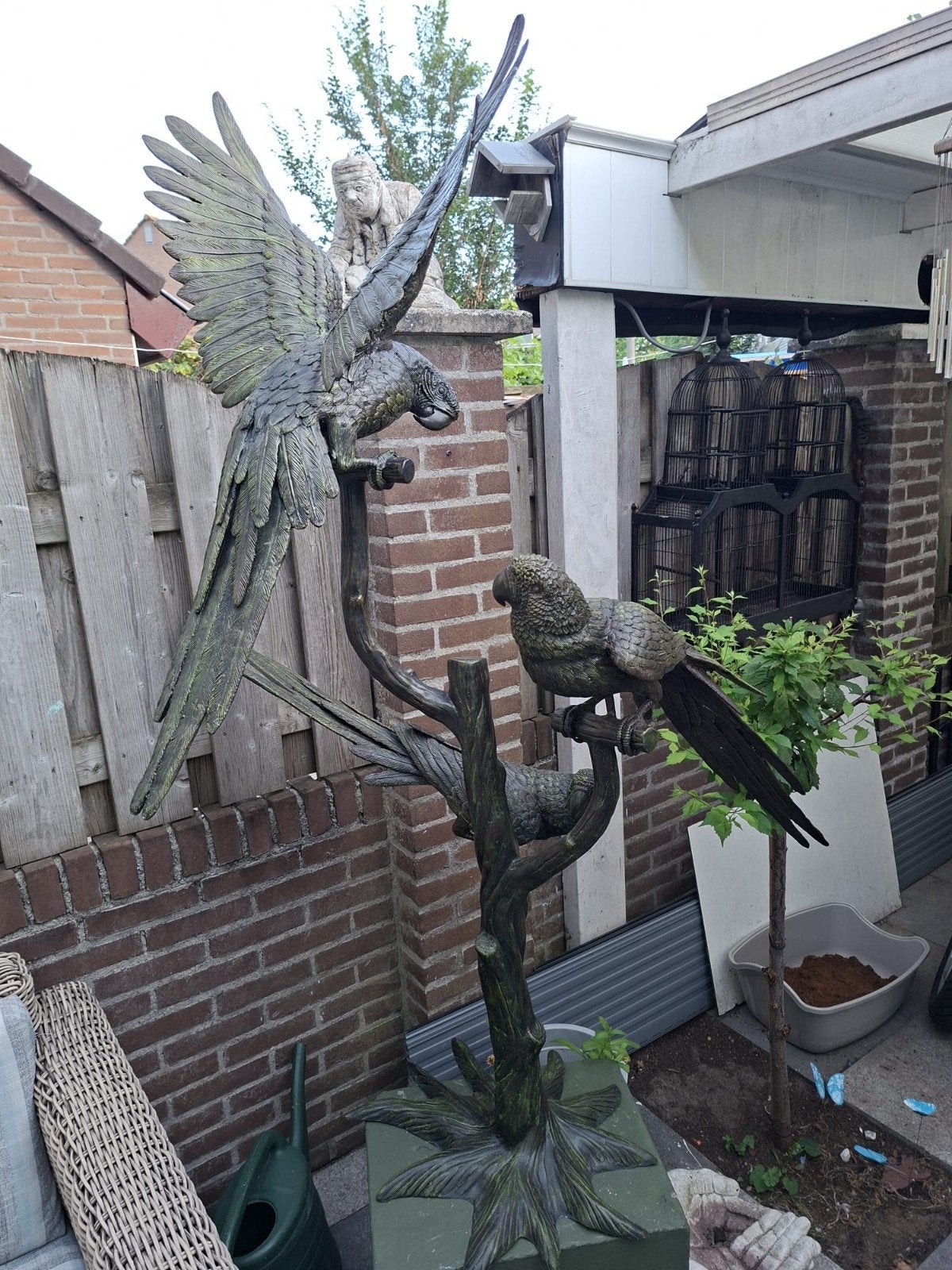Groot bronzen papegaai beeld, Antiek en Kunst, Ophalen, 1 meter - 2 meter, Beeld, Vogel