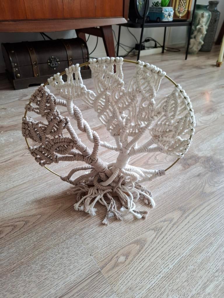Macramé levensboom wanddecoratie, Beige, Boho, Ophalen of Verzenden, Zo goed als nieuw