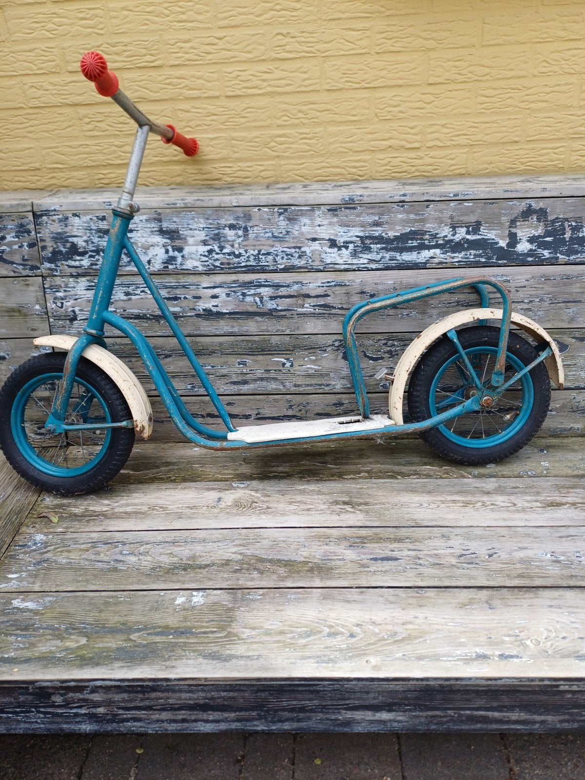 Vintage kinderstep - Blauw/Crème - Decoratie/Opknapper, Ophalen, Gebruikt, Gewone step, Onbekend
