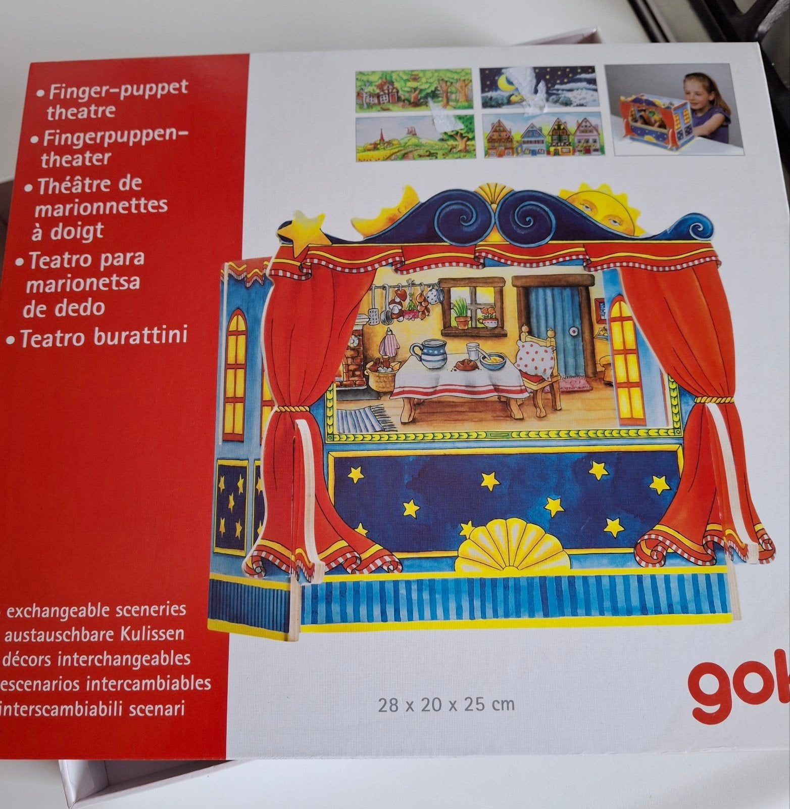 Goki Vingerpoppentheater met 5 Verwisselbare Achtergronden, Ophalen of Verzenden, Zo goed als nieuw, Jongen of Meisje