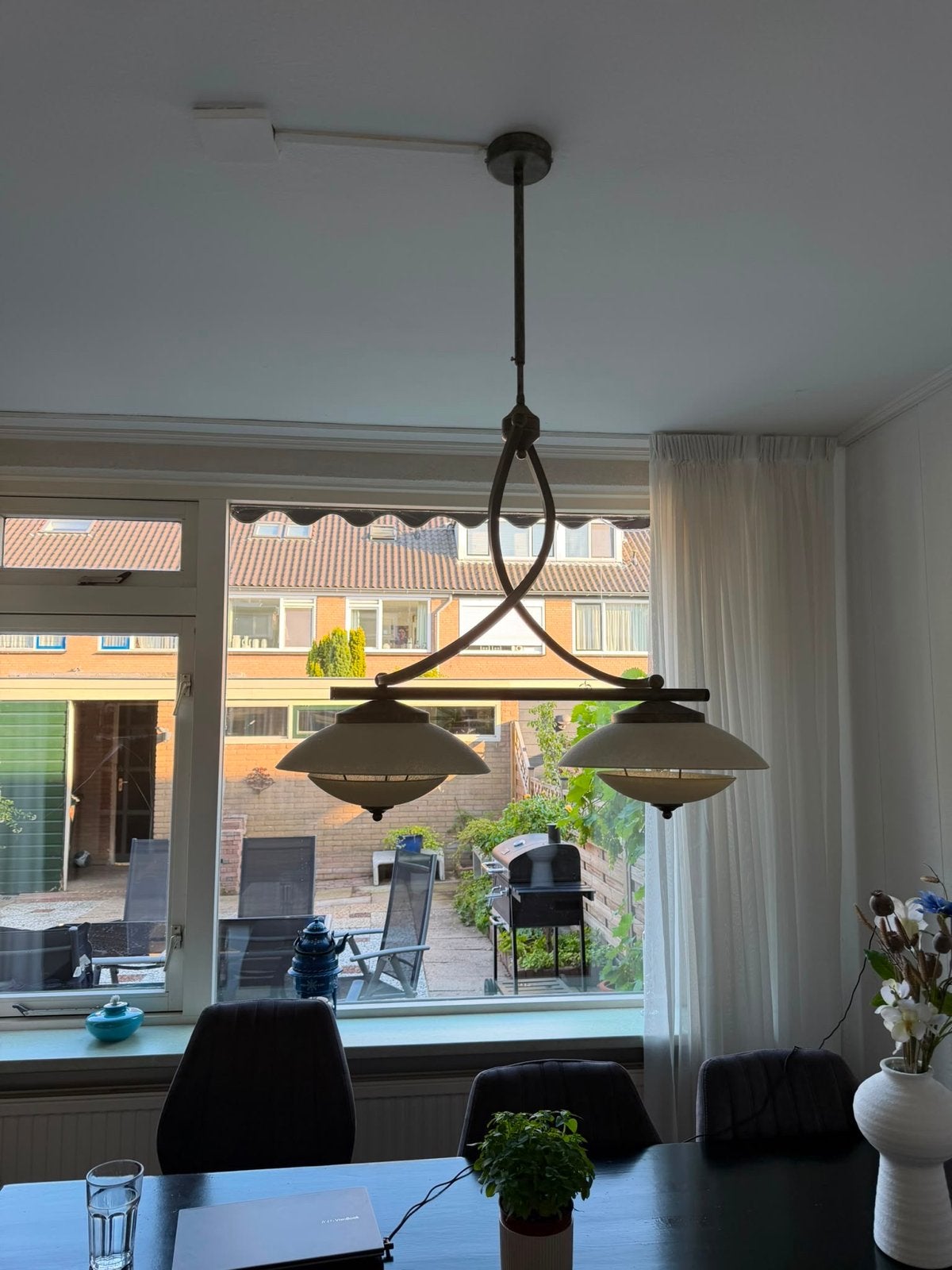 Vintage hanglamp met twee kappen, Ophalen, Gebruikt, Metaal, E27 (groot)