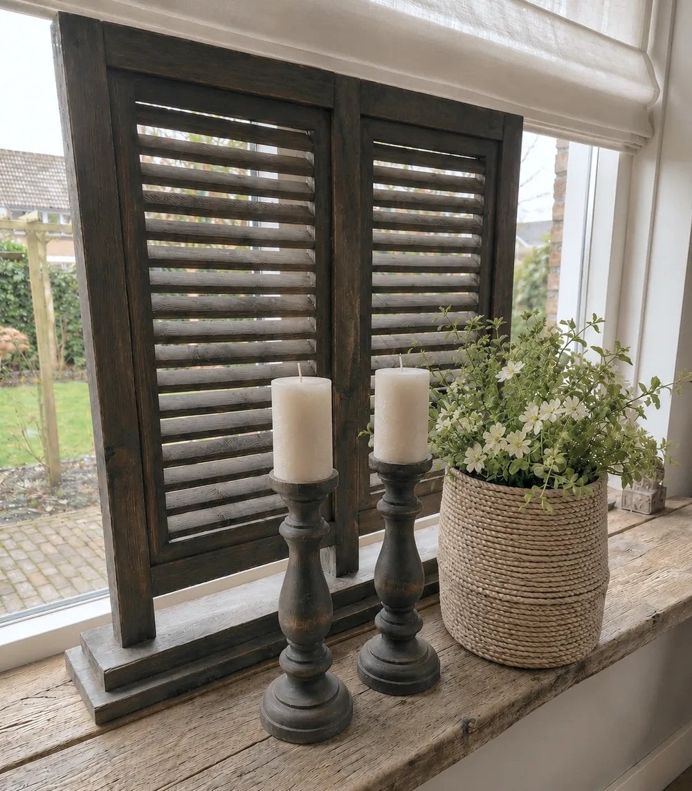 Dubbele Louvre luik op Voet – 70cm – Bruin, Hout, N, N, Nieuw