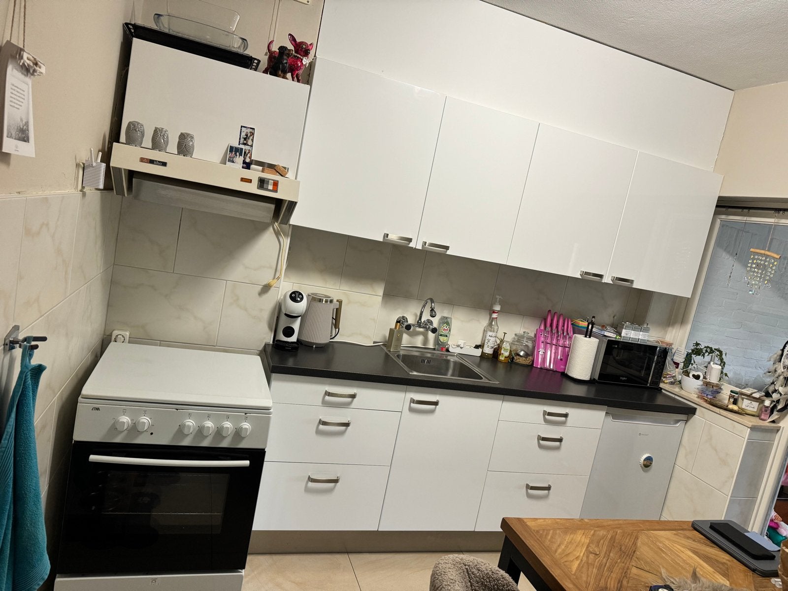 Complete witte hoogglans keuken incl. apparatuur, Ophalen, Gebruikt, Wit, Enkelwandige keuken