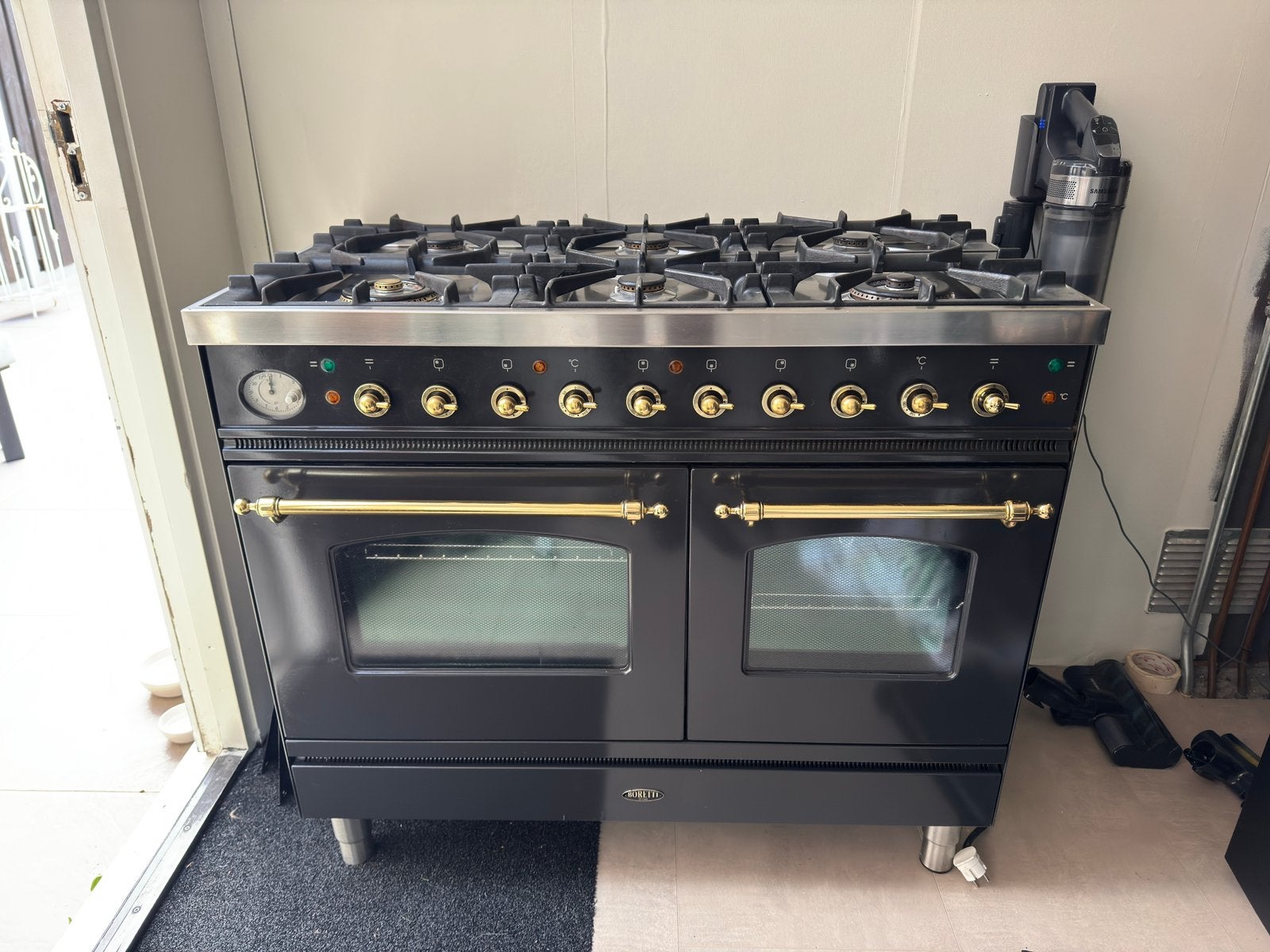 Boretti 100 cm 6-pits gasfornuis – dubbele oven – antraciet, Witgoed en Apparatuur, Kookplaten, Ophalen, Zo goed als nieuw, Gas