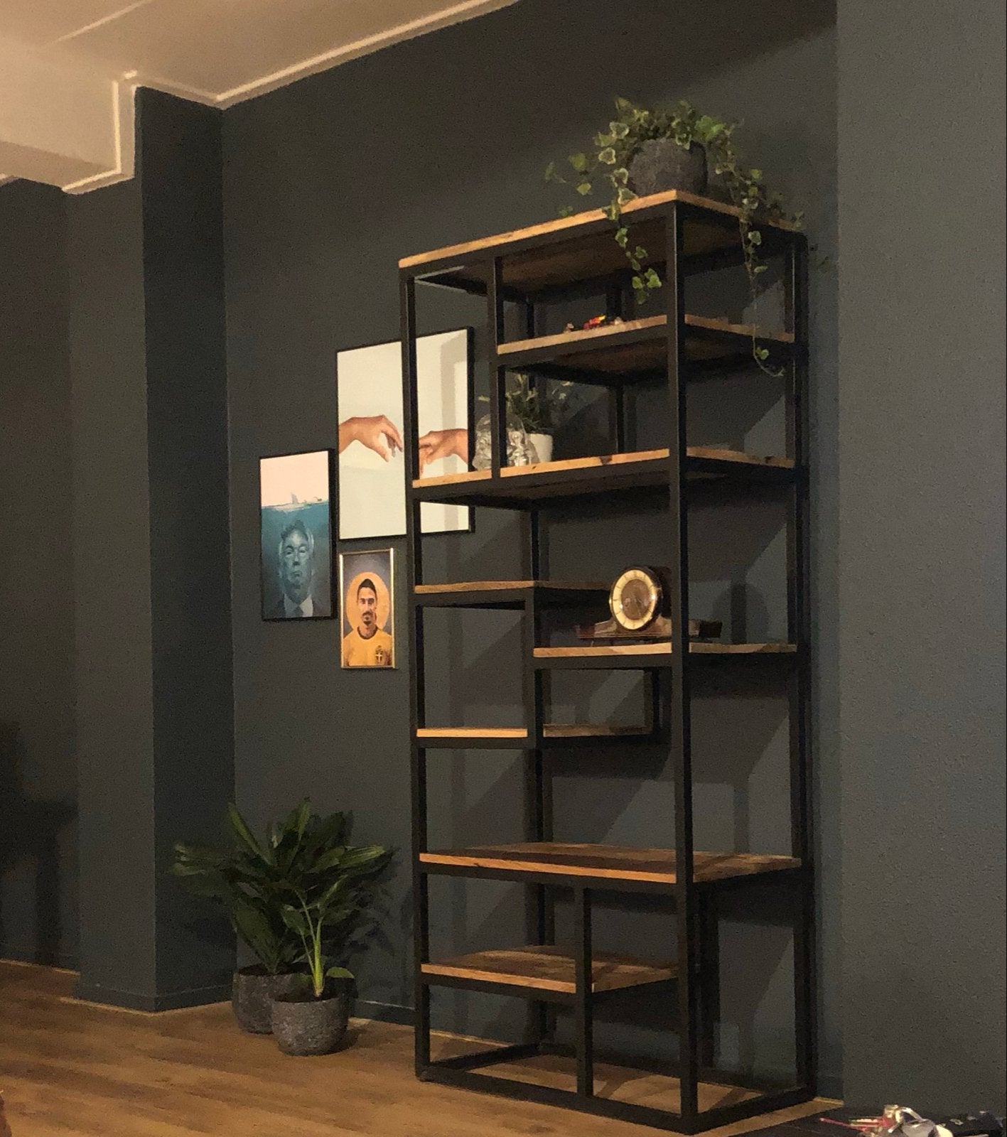 Vakkenkast metaal en hout - Industriële stijl, Ophalen, Met plank(en), 200 cm of meer, 50 tot 100 cm