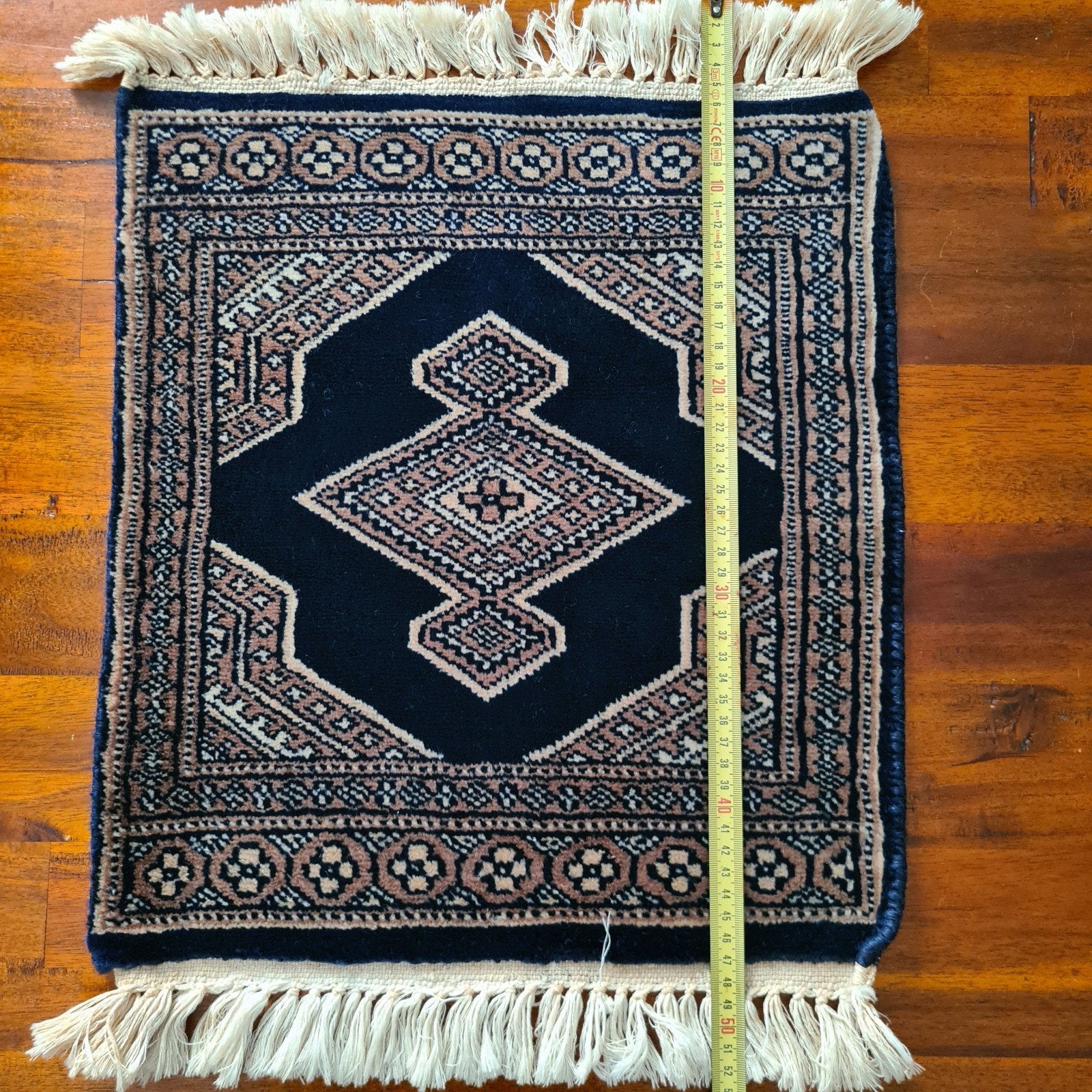 Handgeknoopt Pakistaans Bokhara-tapijtje - Donkerblauw, Minder dan 50 cm, Gebruikt, 50 tot 100 cm, Bruin