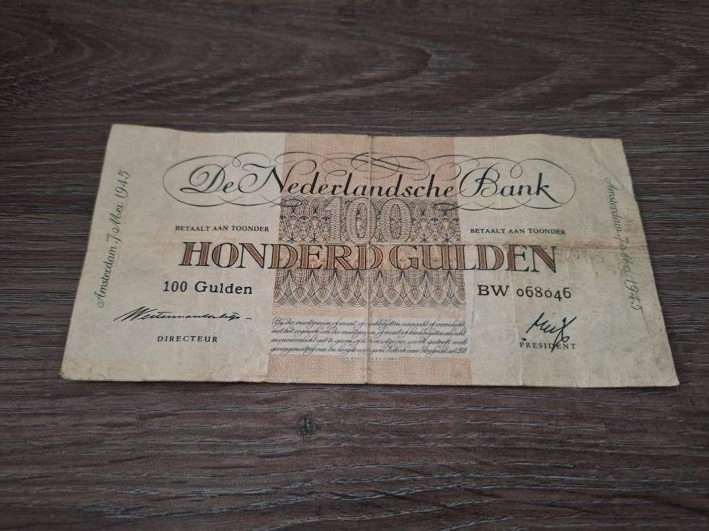 Schaars biljet 100 gulden geldzuivering Lieftinck, 1945, Ophalen of Verzenden, 100 gulden