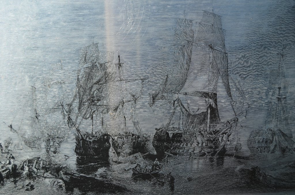 In staal geëtste afbeelding Battle of Trafalgar, Antiek en Kunst, Kunst | Etsen en Gravures, 2000 tot heden, 53 cm, 39 cm, Overige technieken