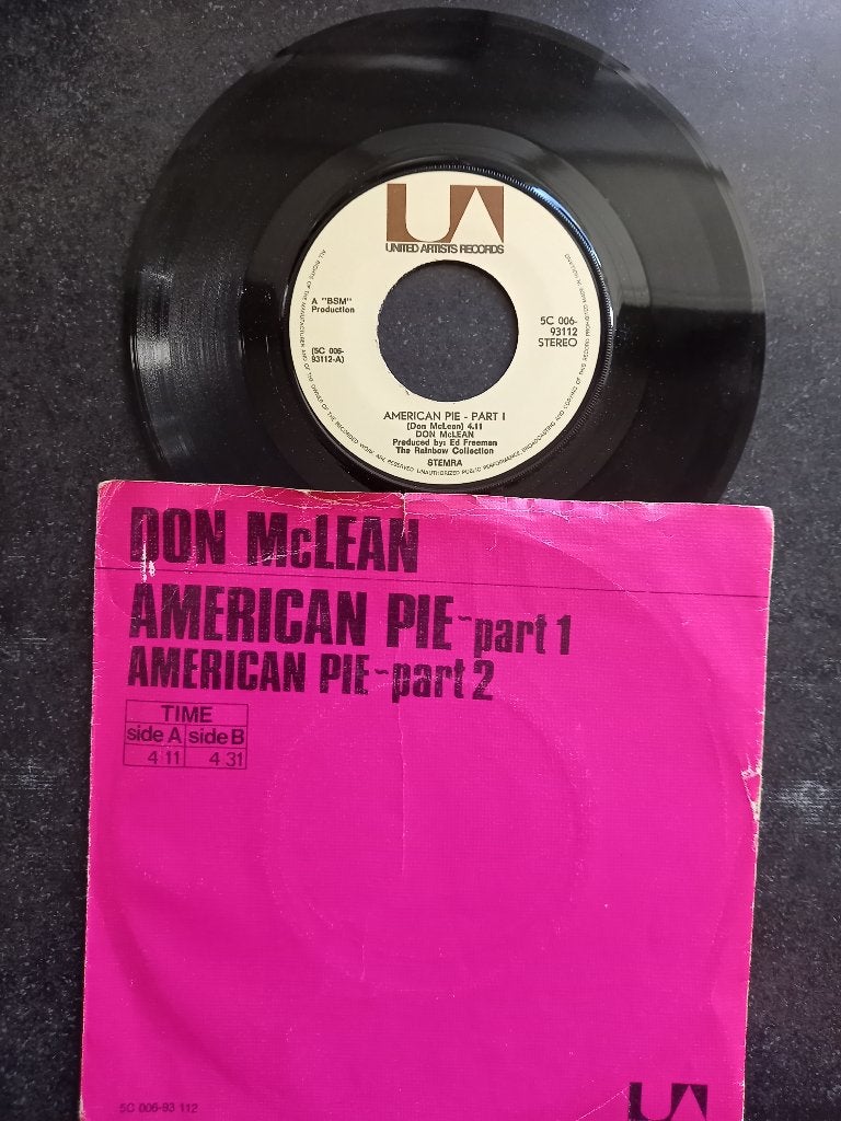 Don Mclean - American Pie part 1 + 2 1971, Cd's en Dvd's, Vinyl Singles, Gebruikt, 7 inch, Ophalen of Verzenden, Pop