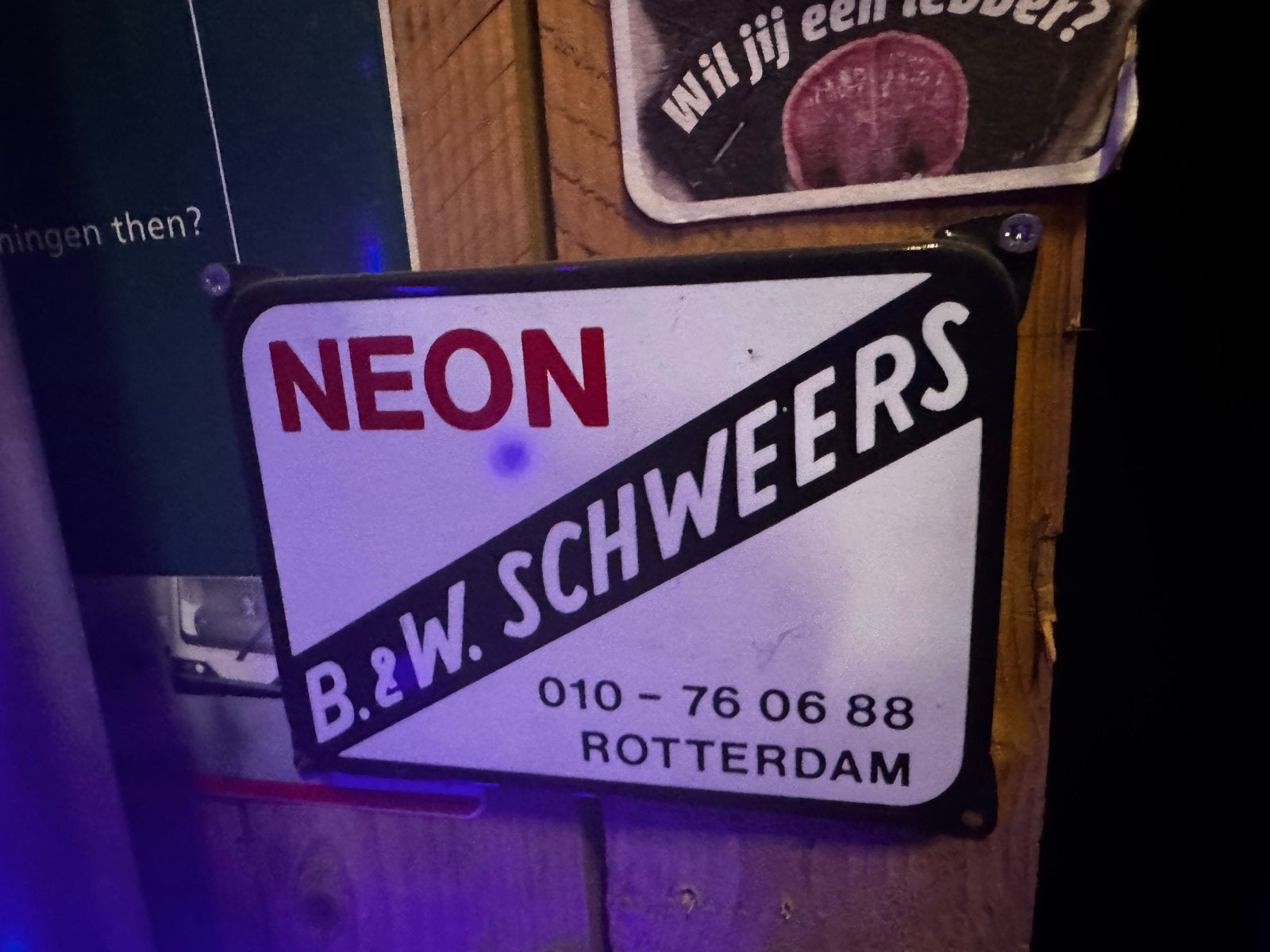 Vintage Neon B.&W. Schweers Rotterdam Reclamebord, Ophalen