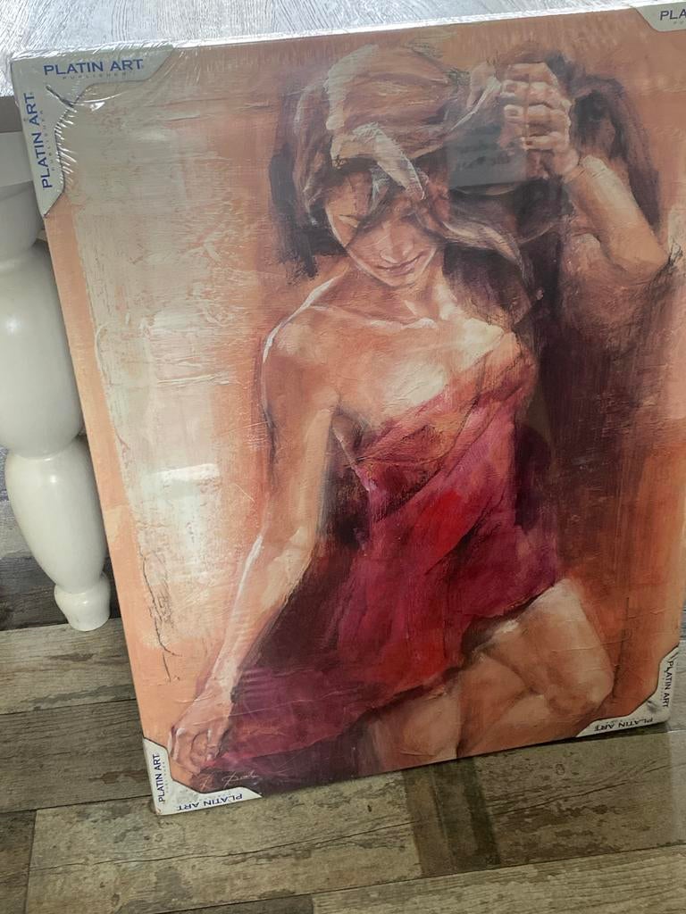 Nieuw Platin Art Schilderij - Vrouw in Rode Jurk 60x80cm, Antiek en Kunst, Ophalen of Verzenden