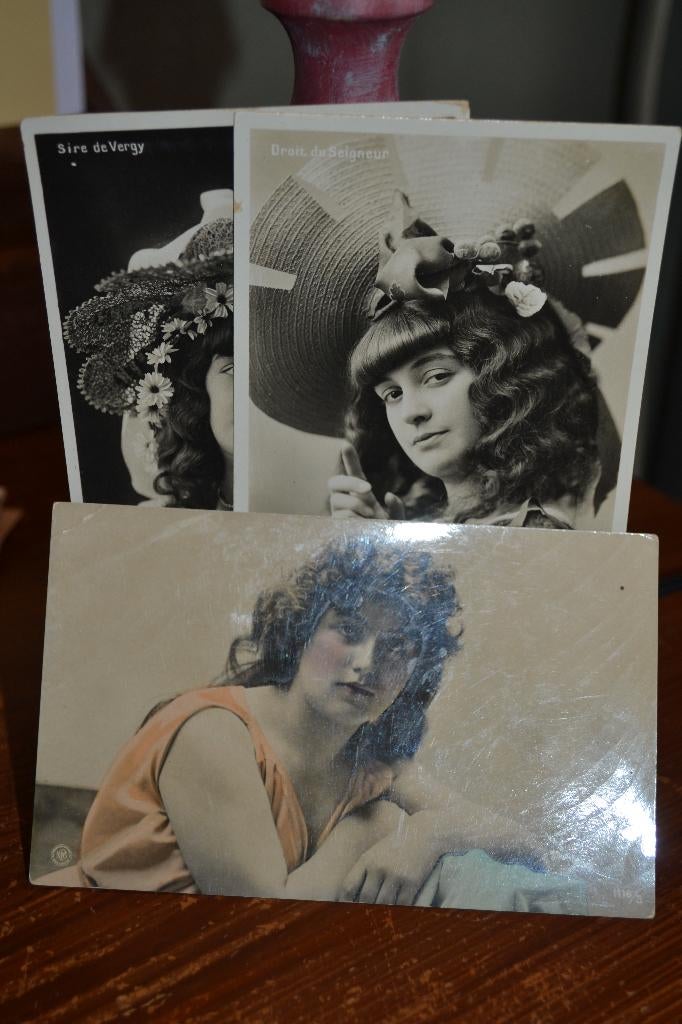 frankrijk 1900 lot 3 kaarten vrouw lang haar actrice, Ophalen of Verzenden, Voor 1920, Gelopen, Overige thema's