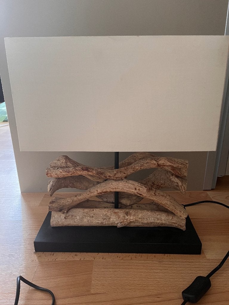 Tafellamp met hout en lampenkap, Beige, Met schakelaar, Ophalen of Verzenden, 40 cm